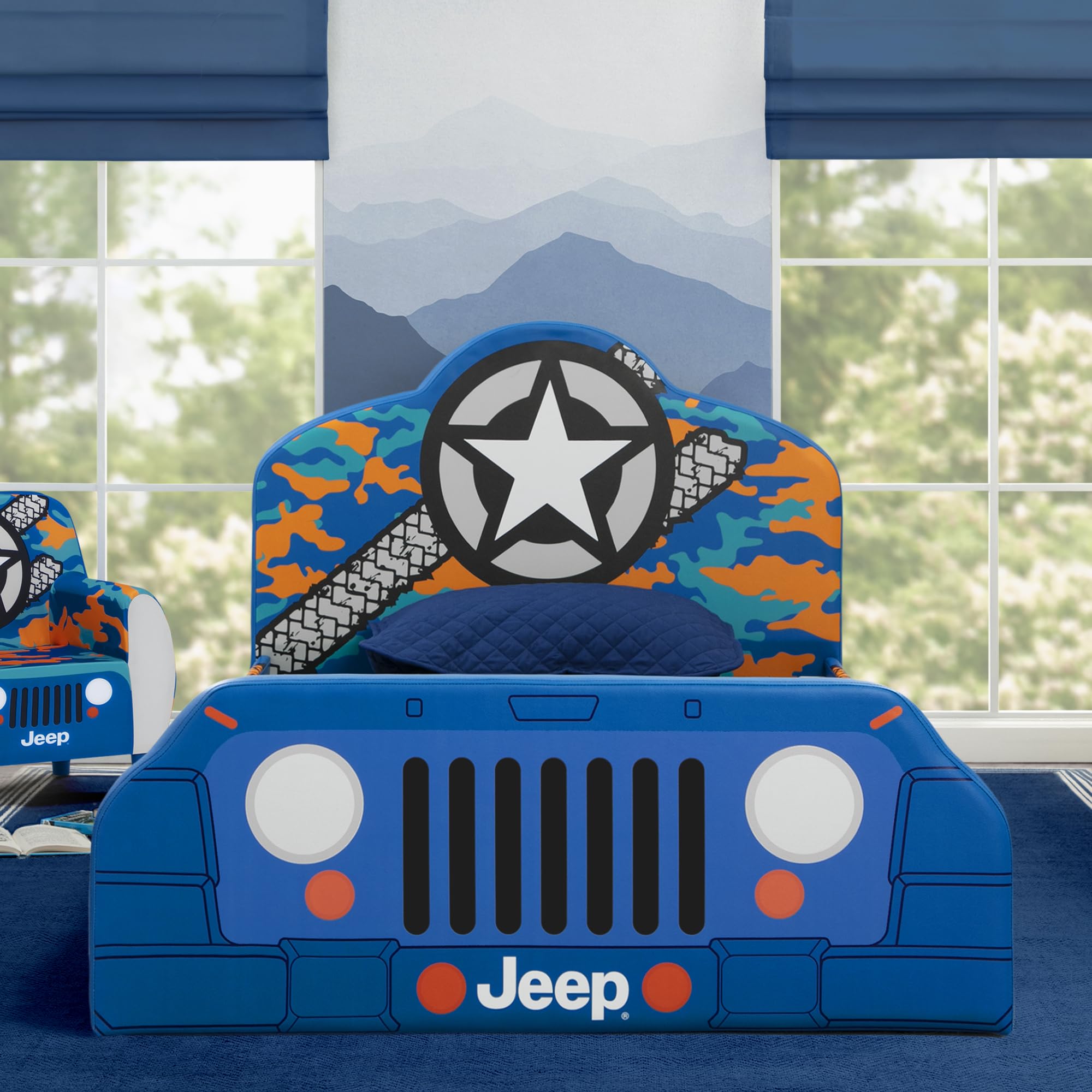 Amazon.com: Delta Children Jeep Upholstered Twin Bed, Blue : Home