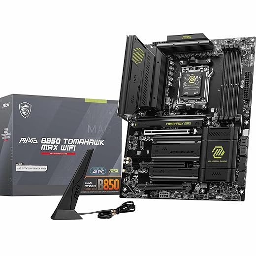 MSI MAG B850 Tomahawk MAX WiFi Motherboard, ATX - Supports AMD Ryzen 9000/8000 / 7000 Processors, AM5-80A SPS VRM, DDR5 Memory Boost 8400+ MT/s (OC), PCIe 5.0 x16, M.2 Gen5, Wi-Fi 7, 5G LAN