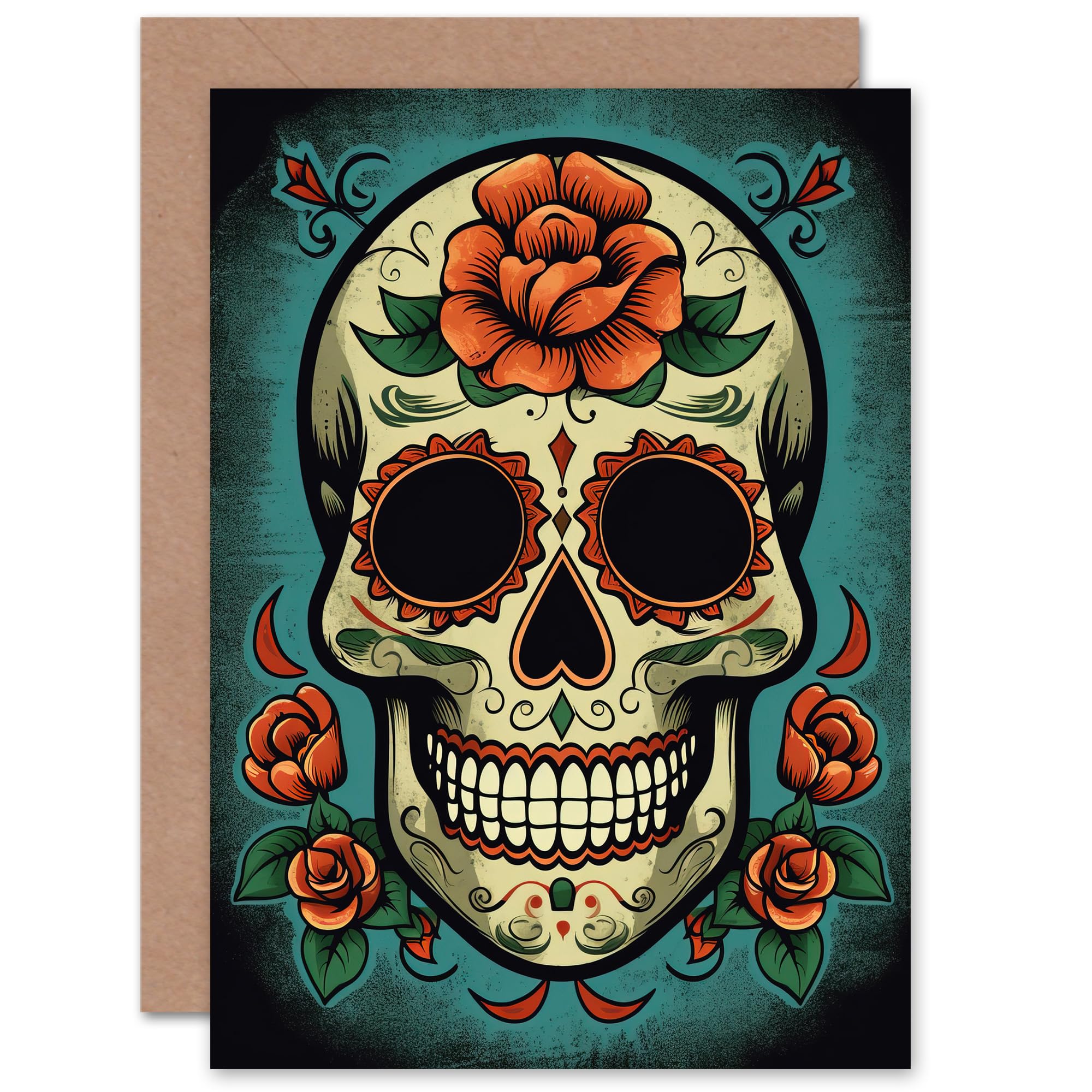 Day of Dead Skull With Roses for Wife Her Birthday Blank Greeting Card