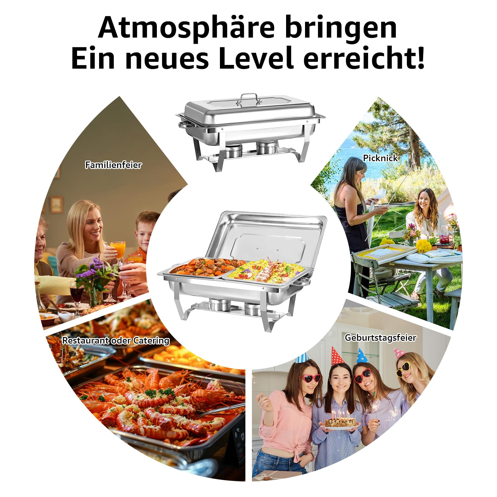 Chafing Dish Profi Set Toulouse, Edelstahl Warmhaltebehälter, Speisewärmer, Rechaud, Chafing Dishes für Catering, Buffet und Party (2 Packung 1/2 GN)