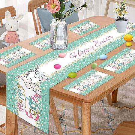 Easter Table Runner,with Placemats Set of 6,Happy Easter Table mats,13.8