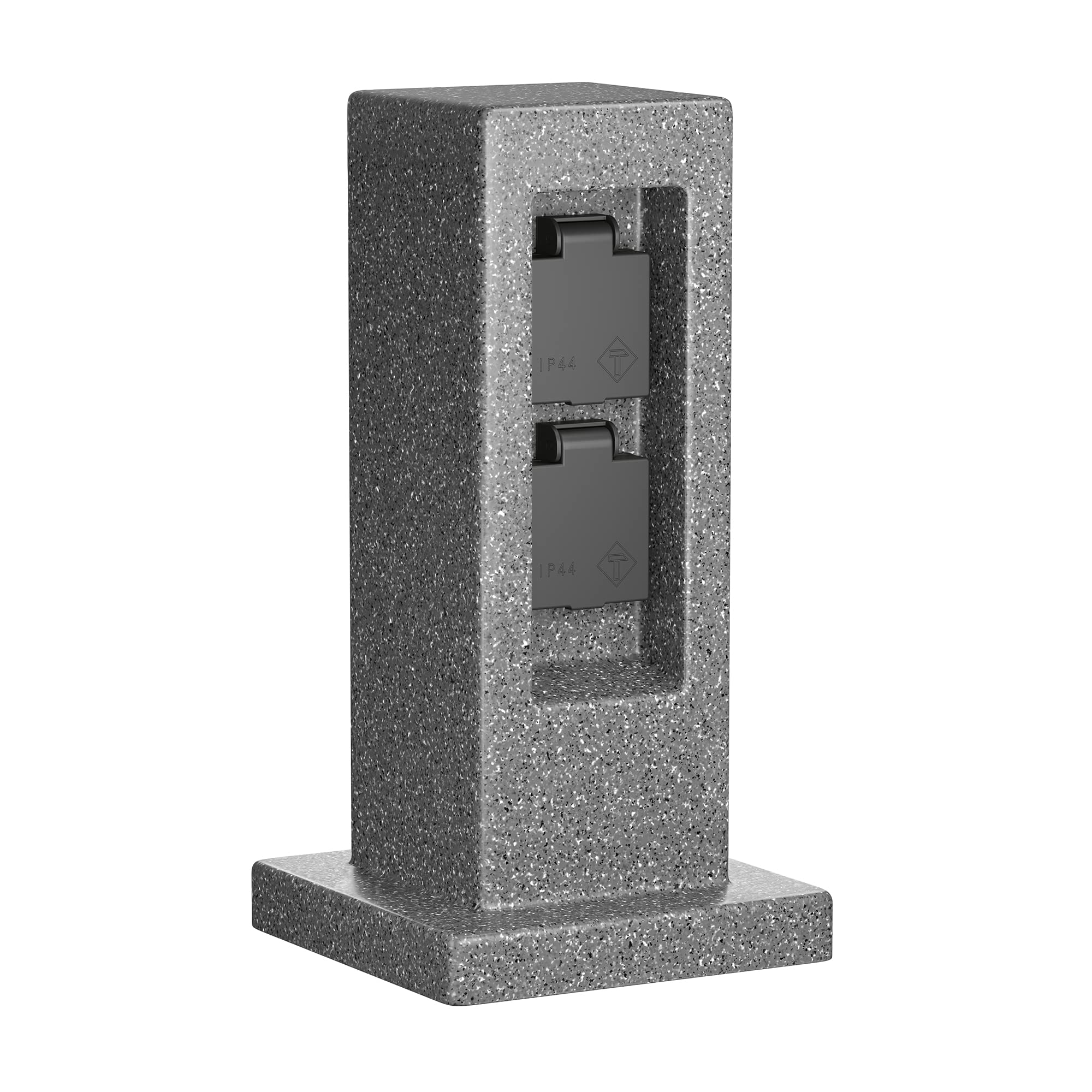 ledscom.de Garten Steckdosensäule Pock für außen, IP44, 2-Fach, anthrazit (Stein-Optik), eckig, 30 cm