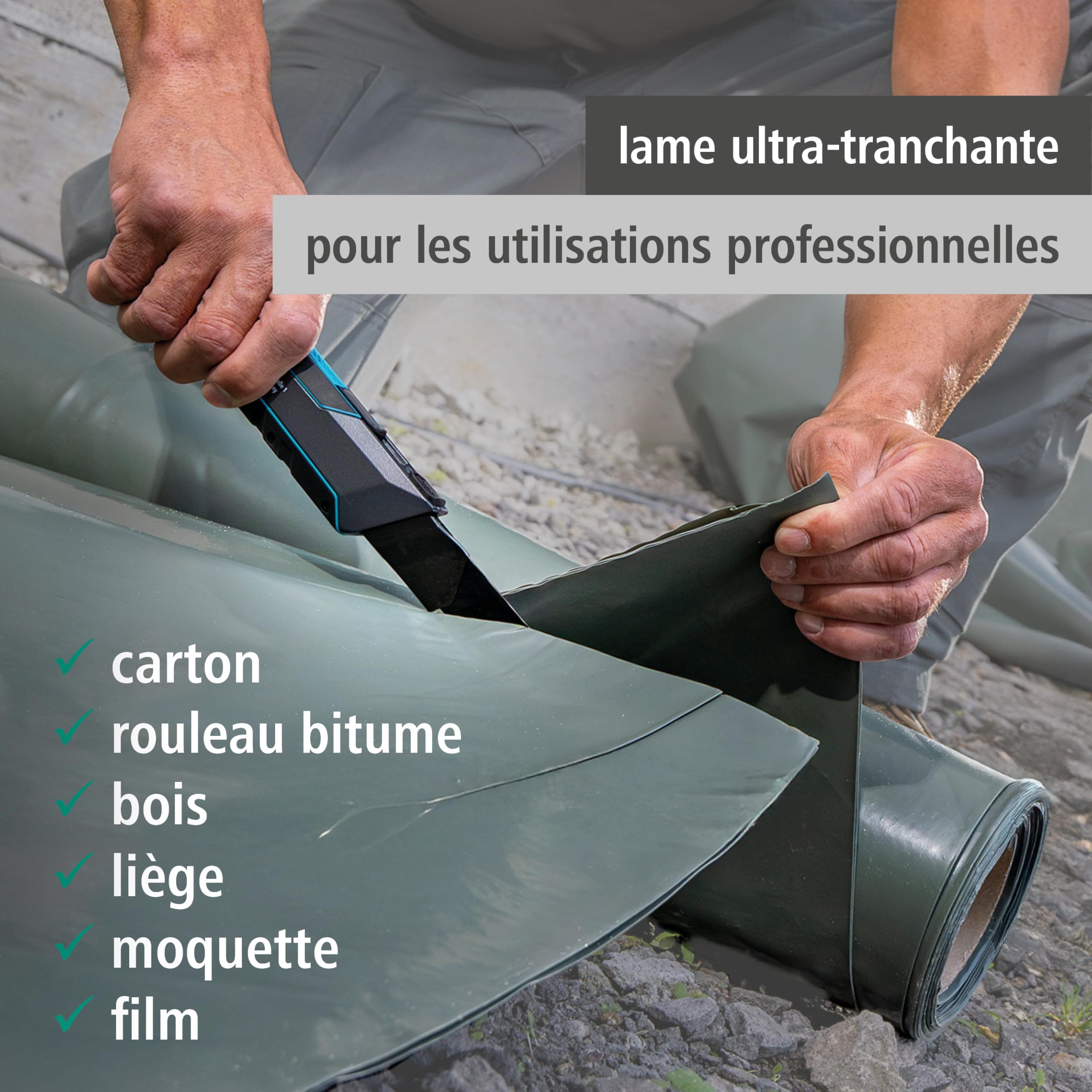 wolfcraft 4291000 - Cutter à lame sécable PRO SAFETY, 25 mm - Cutter professionnel ultra-tranchant avec une ergonomie optimale pour les gauchers et les droitiers