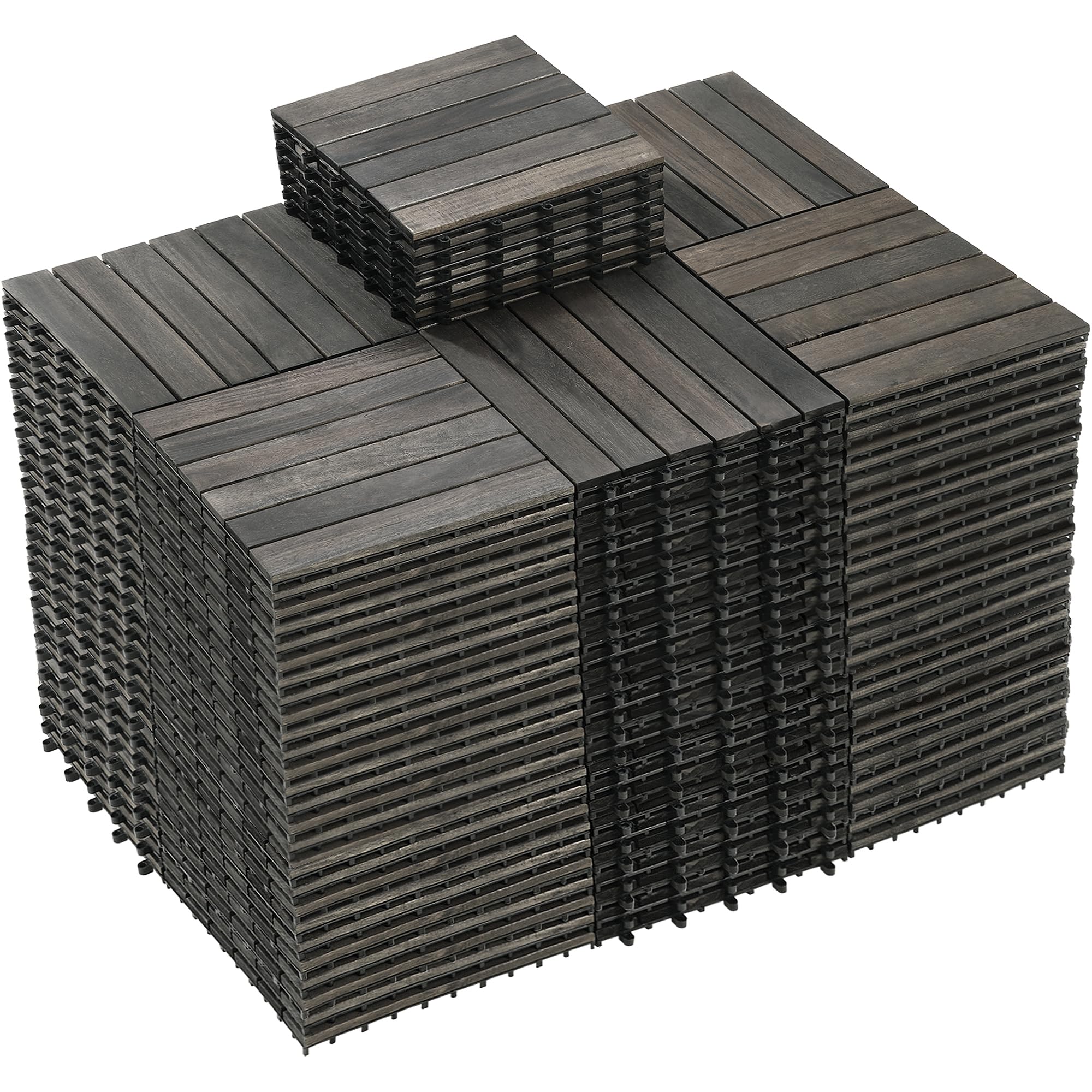PrimeZone 162 PCS Solid Acacia Wood Interlocking Patio Deck Tiles - 12" x 12" Indoor Outdoor Waterproof Flooring Tiles for Balcony, Backyard, Porch &