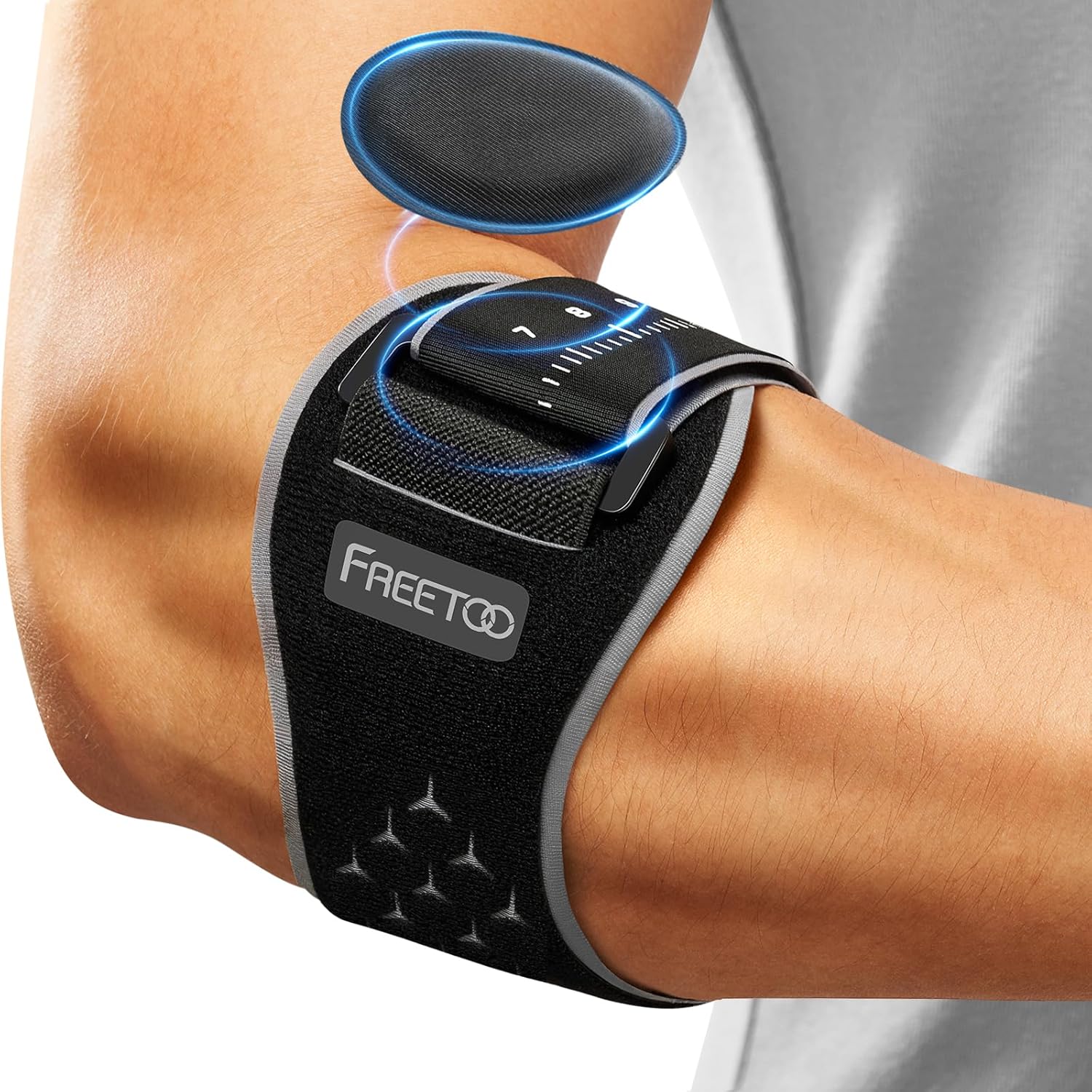 FREETOO Tennis Elbow Brace for Men Women for Tendonitis, Tennis Elbow Strap with Gel Pad, Golfers Elbow Brace for Men for Tennis & Golfers Elbow,Lateral Medial Epicondylitis. Fits Forearm 7.1''-11'' S/M Grey-Black