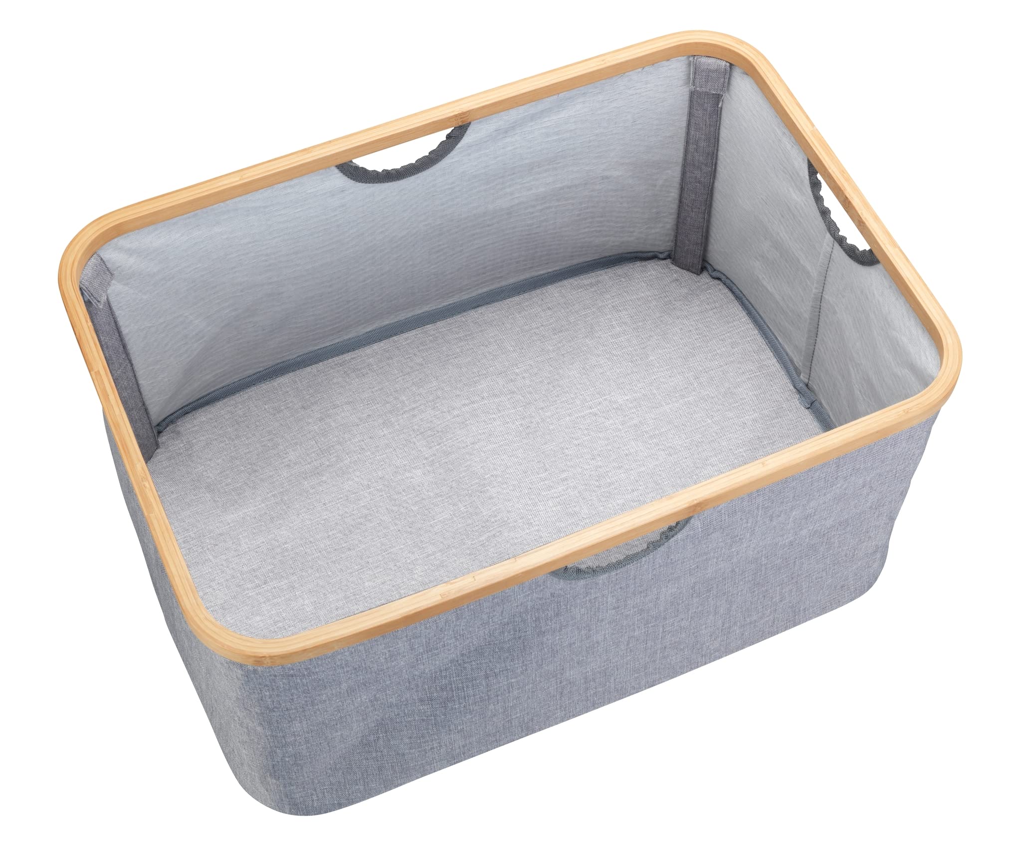 WENKO Wasmand Mod. Bahari, moderne wasverzamelaar met hoogwaardig bamboeframe, ruimtebesparend inklapbaar, inhoud 50 liter, 54 x 36 x 26 cm, van onderhoudsvriendelijk polyester