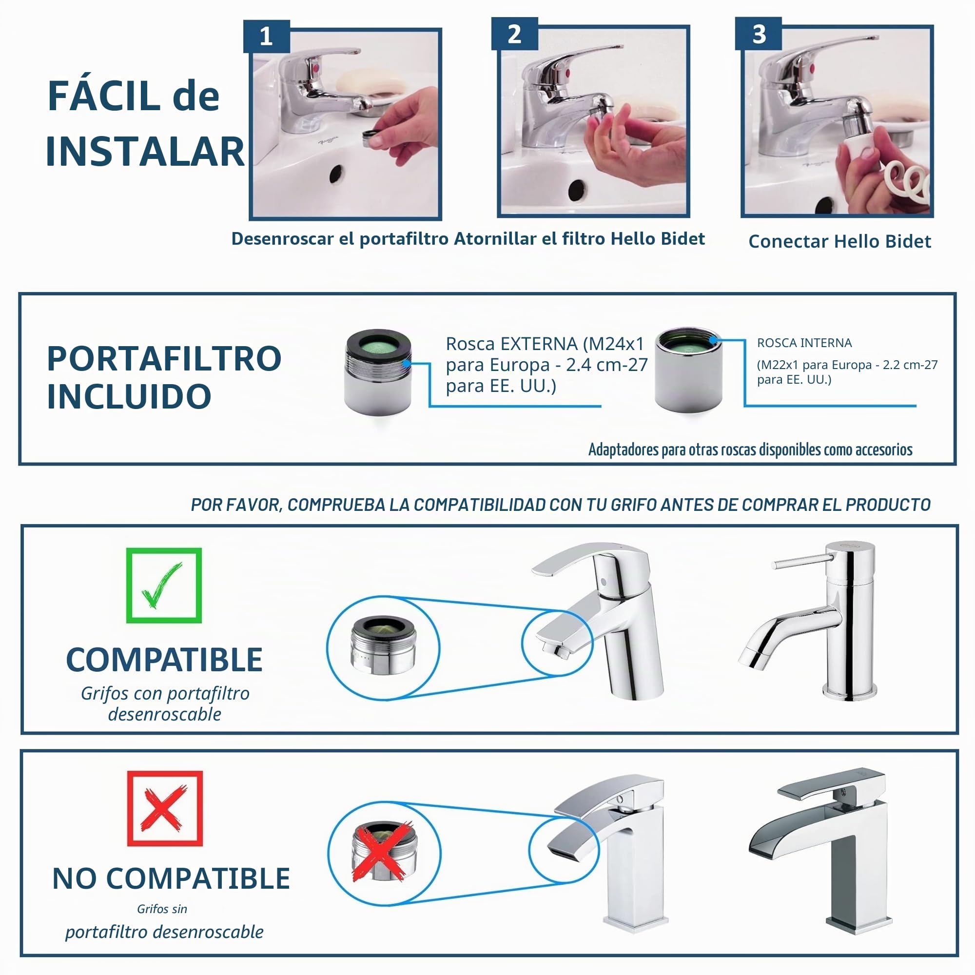 Bidet Portátil HELLO BIDET, Ducha Bidet para Higiene Intima, se Conecta al Grifo, Ducha Intima, Bidé de Viaje, Producto Italiano