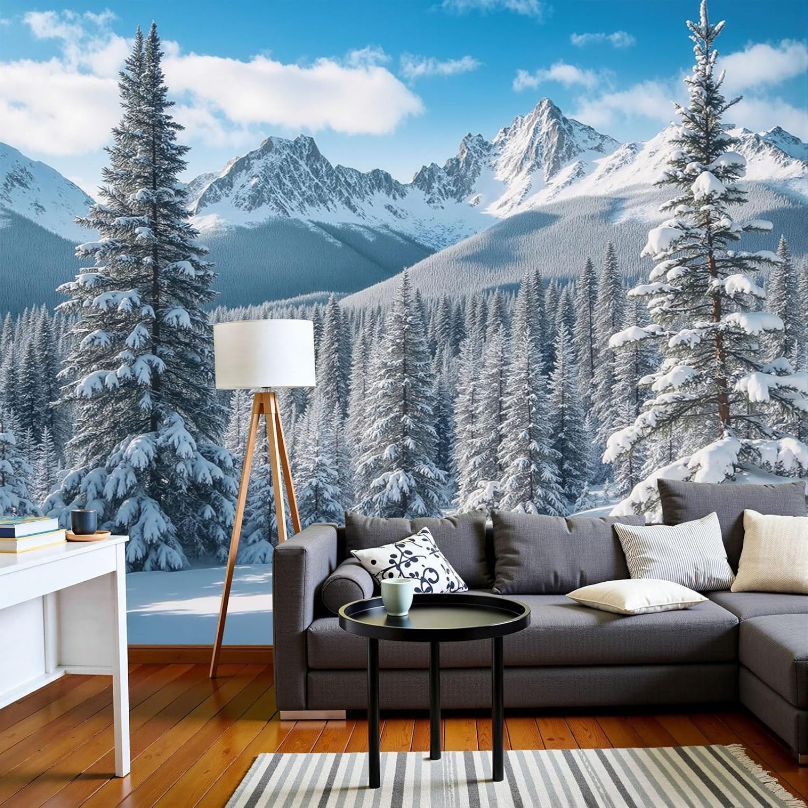 Kfjhgbdshhj 3D Mural Wallpaper Winter Snow-Covered Mountains, A Tranquil Forest, Xl For Bedroom Living Room, Dark Green Wallpaper, Wall Covering, 250Cm X 175Cm Stickers - Frameless Painting - Poster