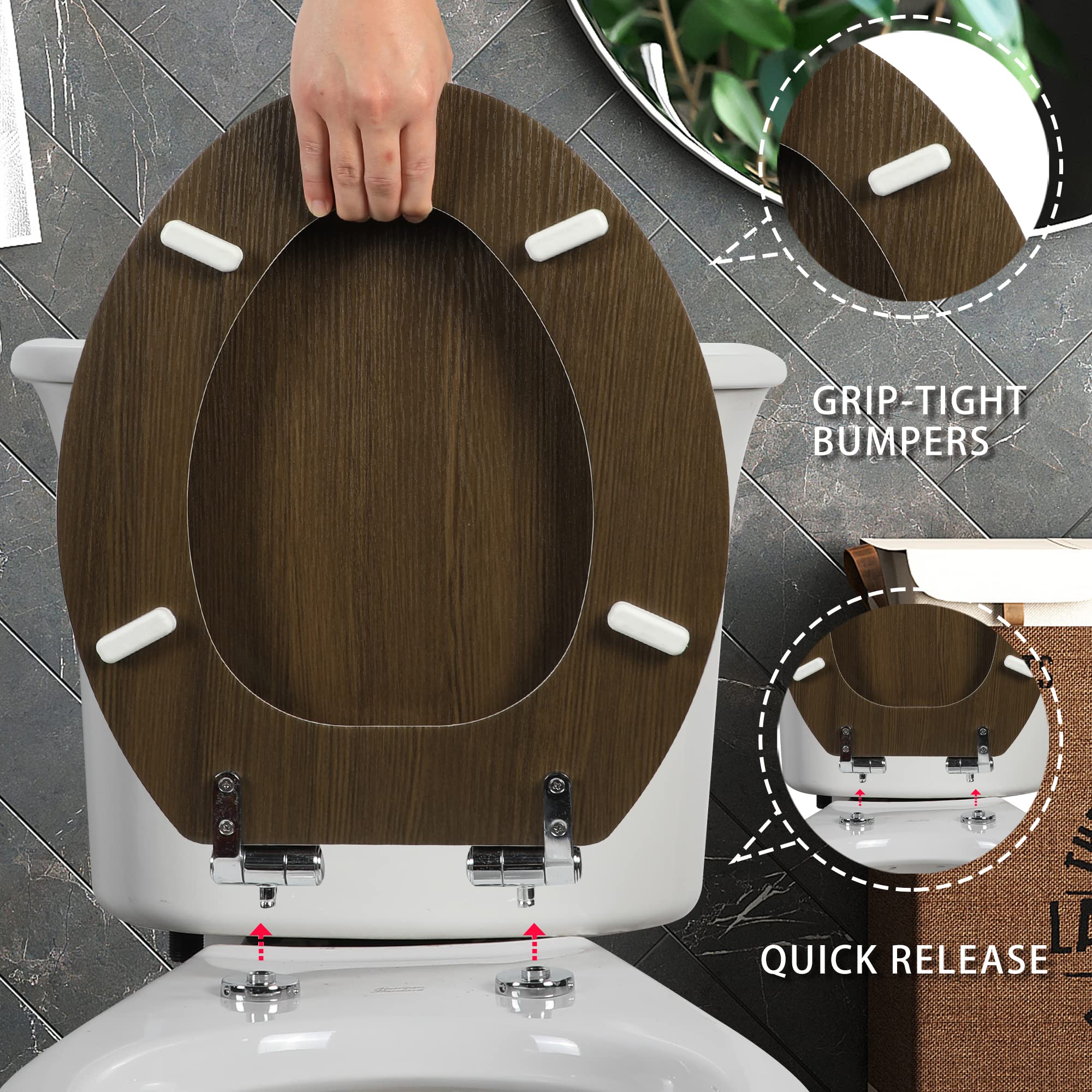 Angel Shield Toilet Seat Molded Wood with Quiet Close Easy Clean Quick