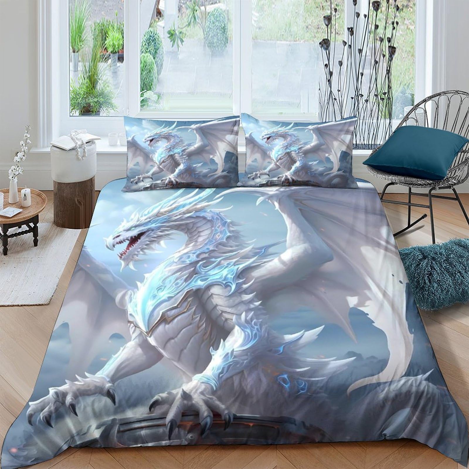 Ctjqhvkz Style-6 3D Printed Ice Dragon Fitted Sheet Microfiber Soft Breathable Fantasy Sky Mattress Cover For Bedroom Dorm Decor Single（135X200cm）