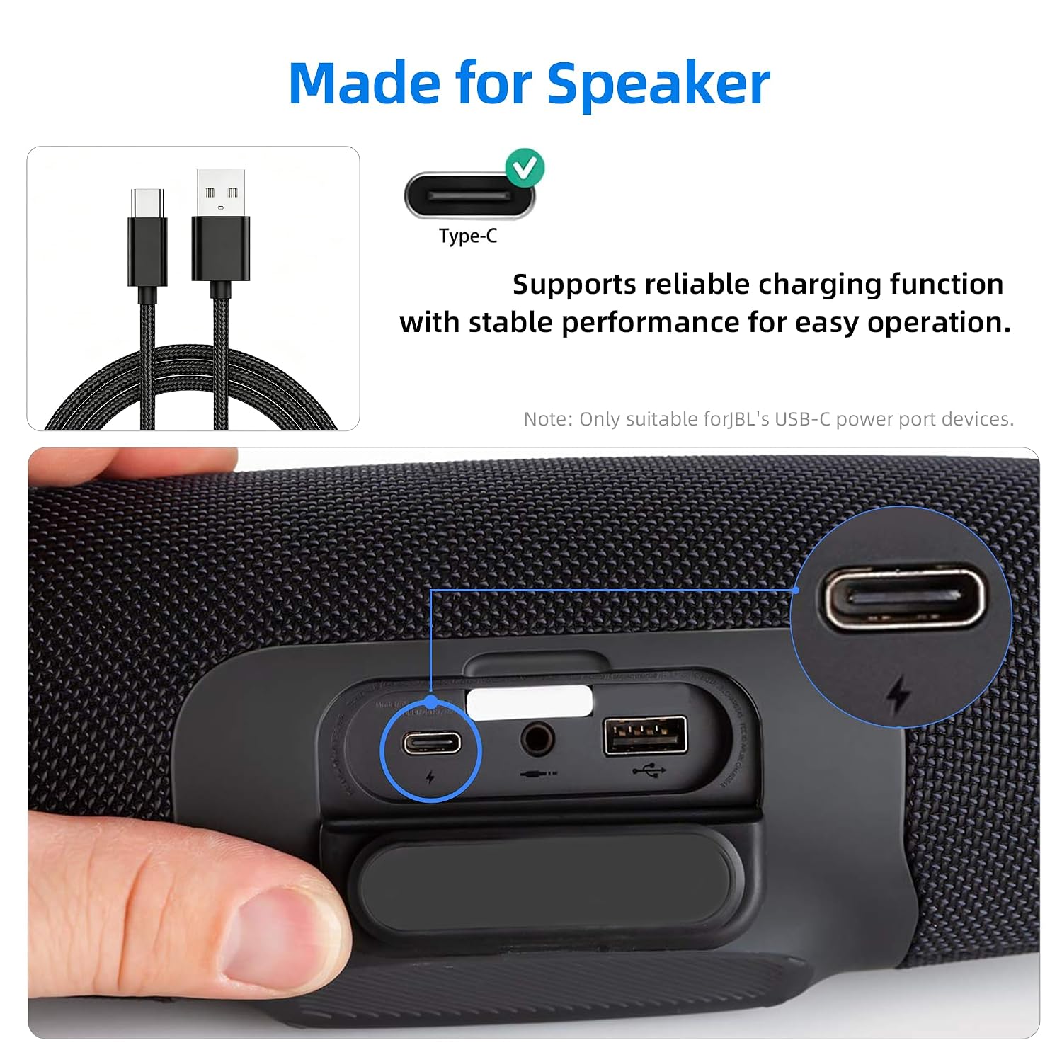 Charger Cable for JBL Speakers, Type-C Power Cord Compatible with JBL GO 3 / GO 4 / FLIP 5 / FLIP 6 / Pulse 4 / Charge 5, USB Fast Charging Cable for Bluetooth Speaker (Not Included Adapter) image 4