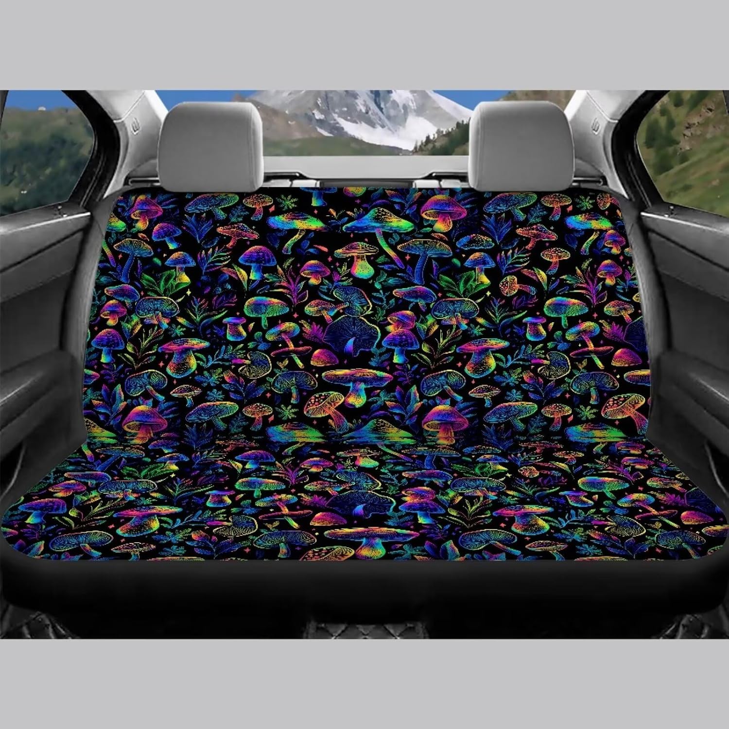 Mushroom Car Seat Covers Full Set,Black Seat Cover Protector for Car Compatible with Airbag,Universal Automotive Accessories Fit for SUV Truck Pick-Up