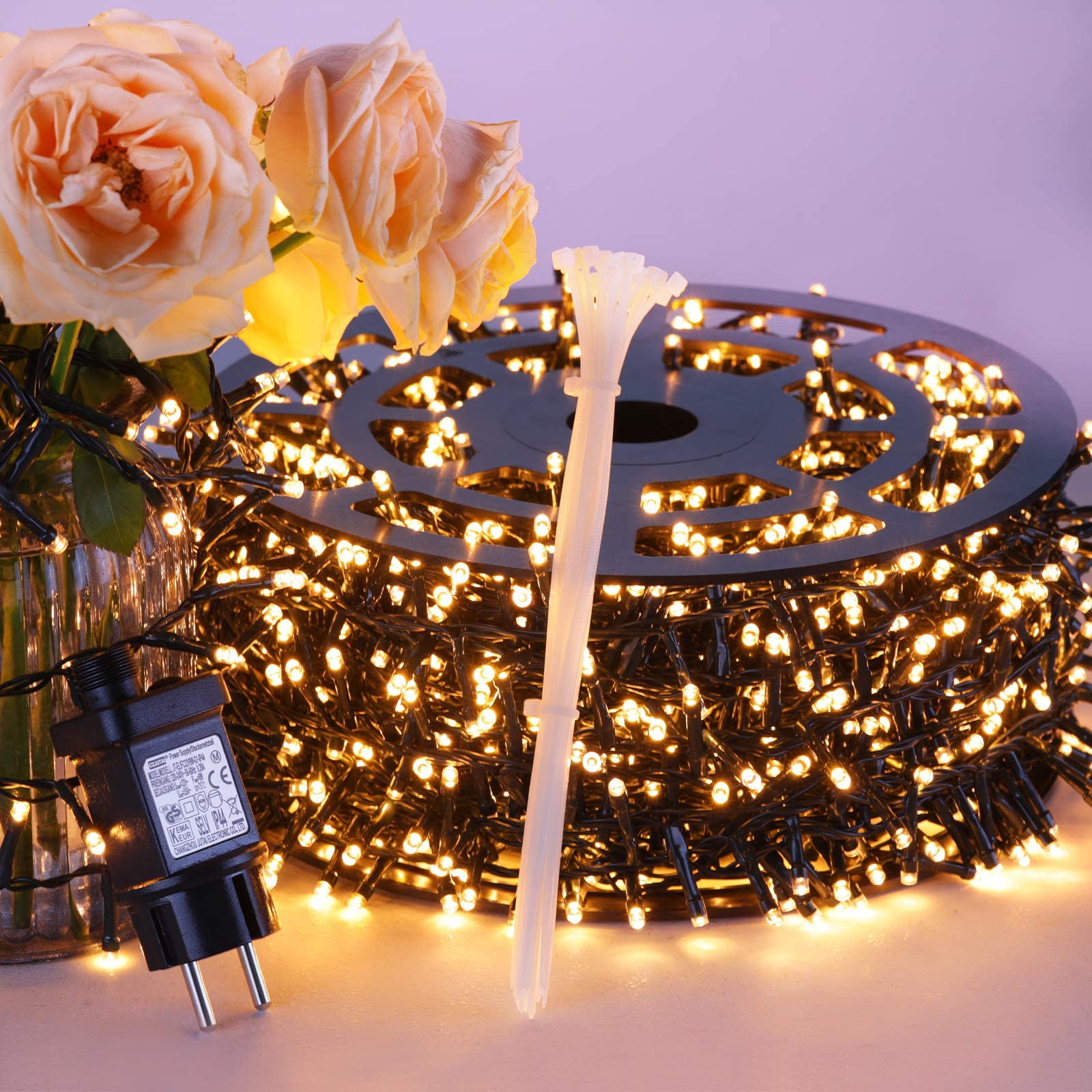 Ulinek Luci Natale Esterno, 2000LED 50M Luci Natalizie, Stringa Luci Led IP44 Impermeabile 8Modalità, Catena Luminosa Decorative per Albero Natale Giardino Interno Letto Festa Casa, Bianco Caldo