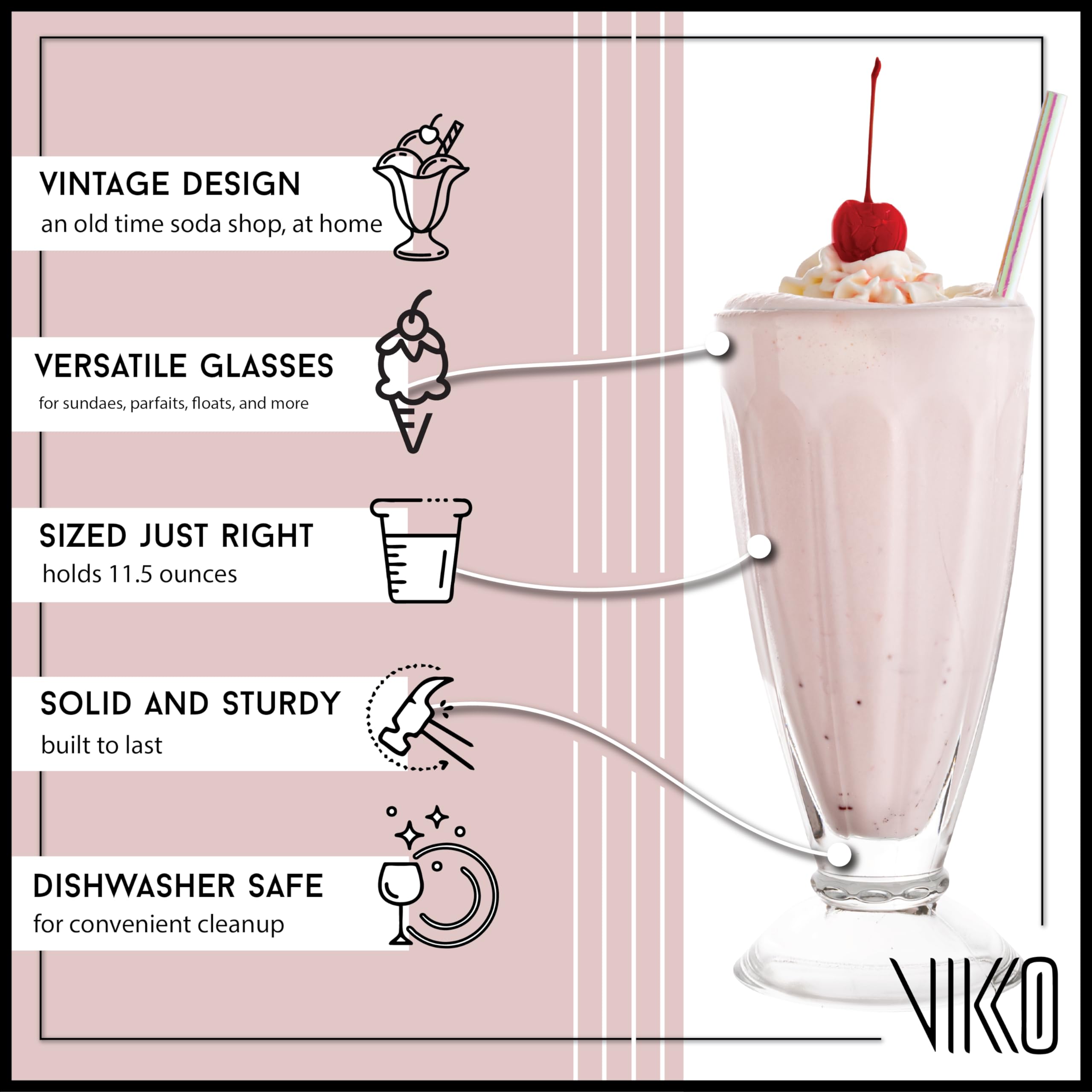 Amazon | Vikko ミルクシェイクグラス 6脚入りアイスクリームカップ