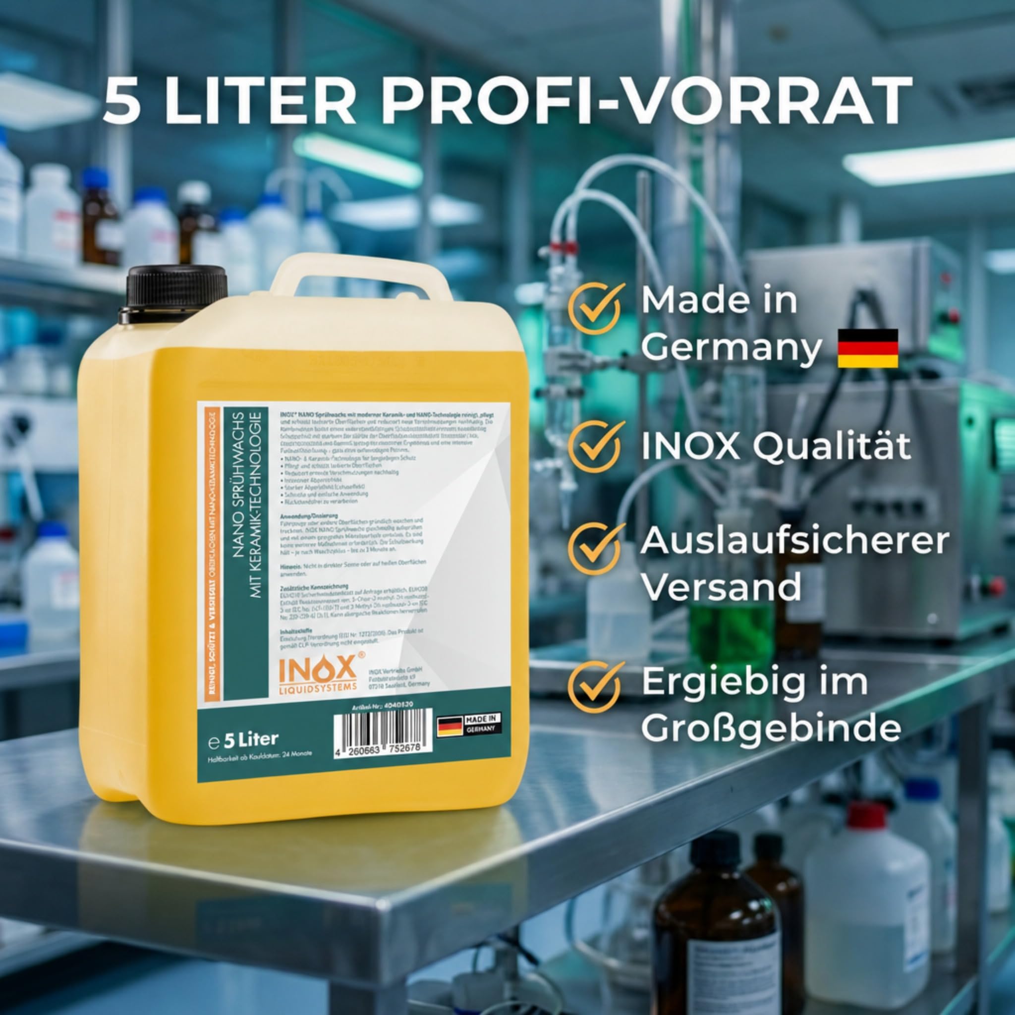 INOX® Sprühwachs – Premium Spray Wax mit Abperleffekt - Autopflege für Glanz & Schutz - Perfekte Lackpflege und Sprühversiegelung - Für alle Lacke geeignet (2 x 5L)