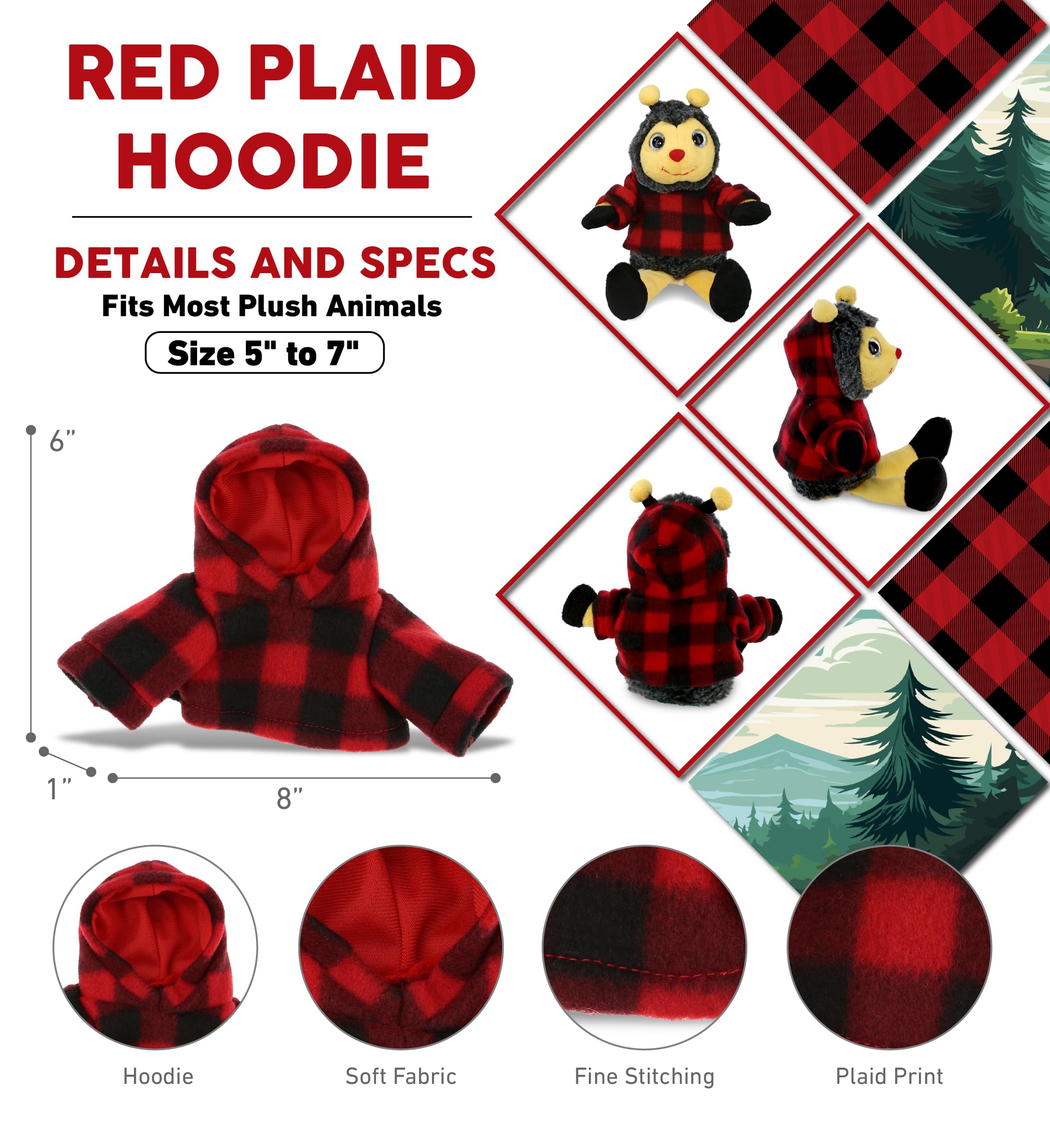 Amazon.com: DolliBu Red Hoodie Plaid Jacket Teddy Bear Clothes