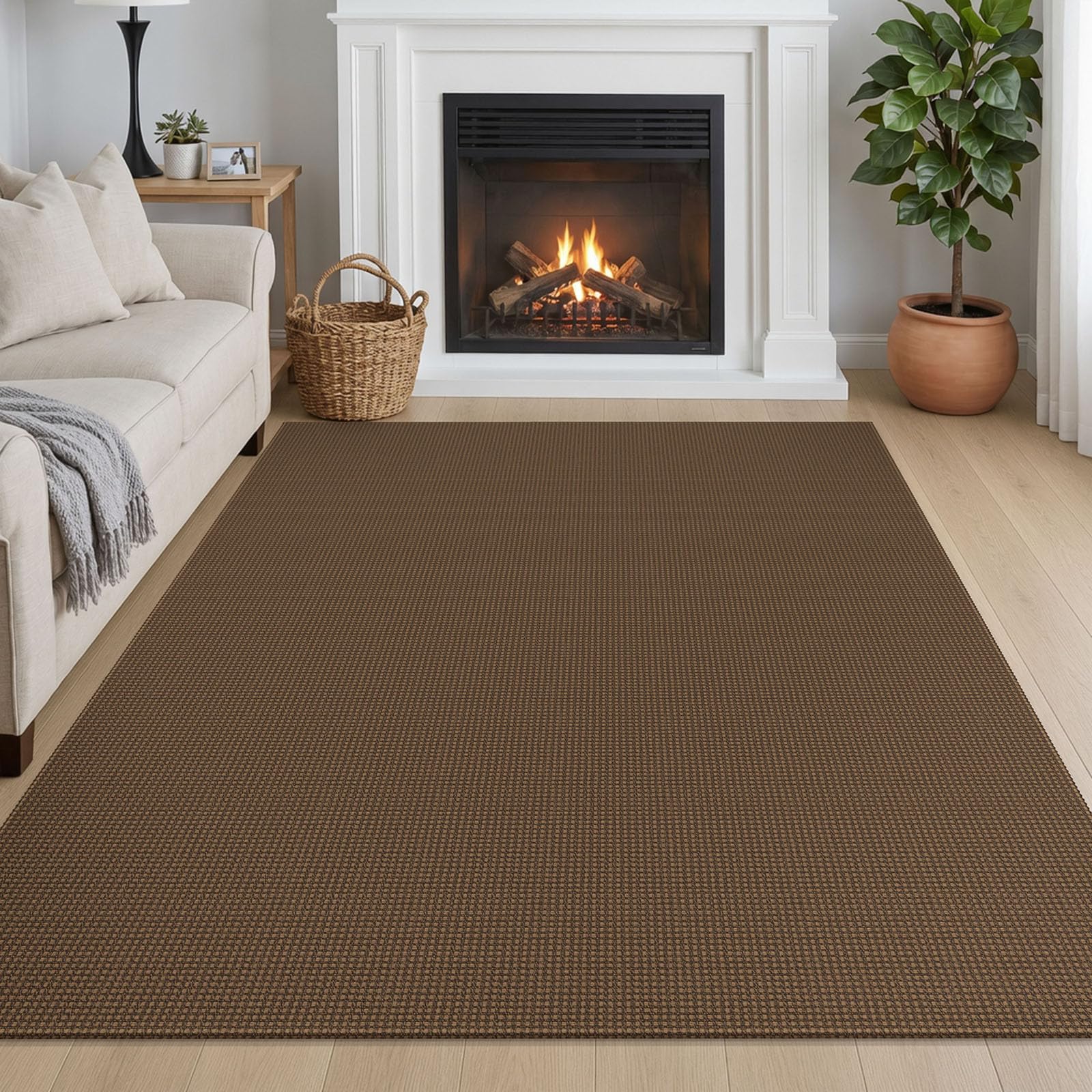 IOHOUZE Washable Area Rug 5x7 Non Slip Rubber Backed Rugs for Living Room, Dining Room Rugs Bedroom Rug, Woven Indoor Floor Carpet for Living Room Nursery Office, Brown
