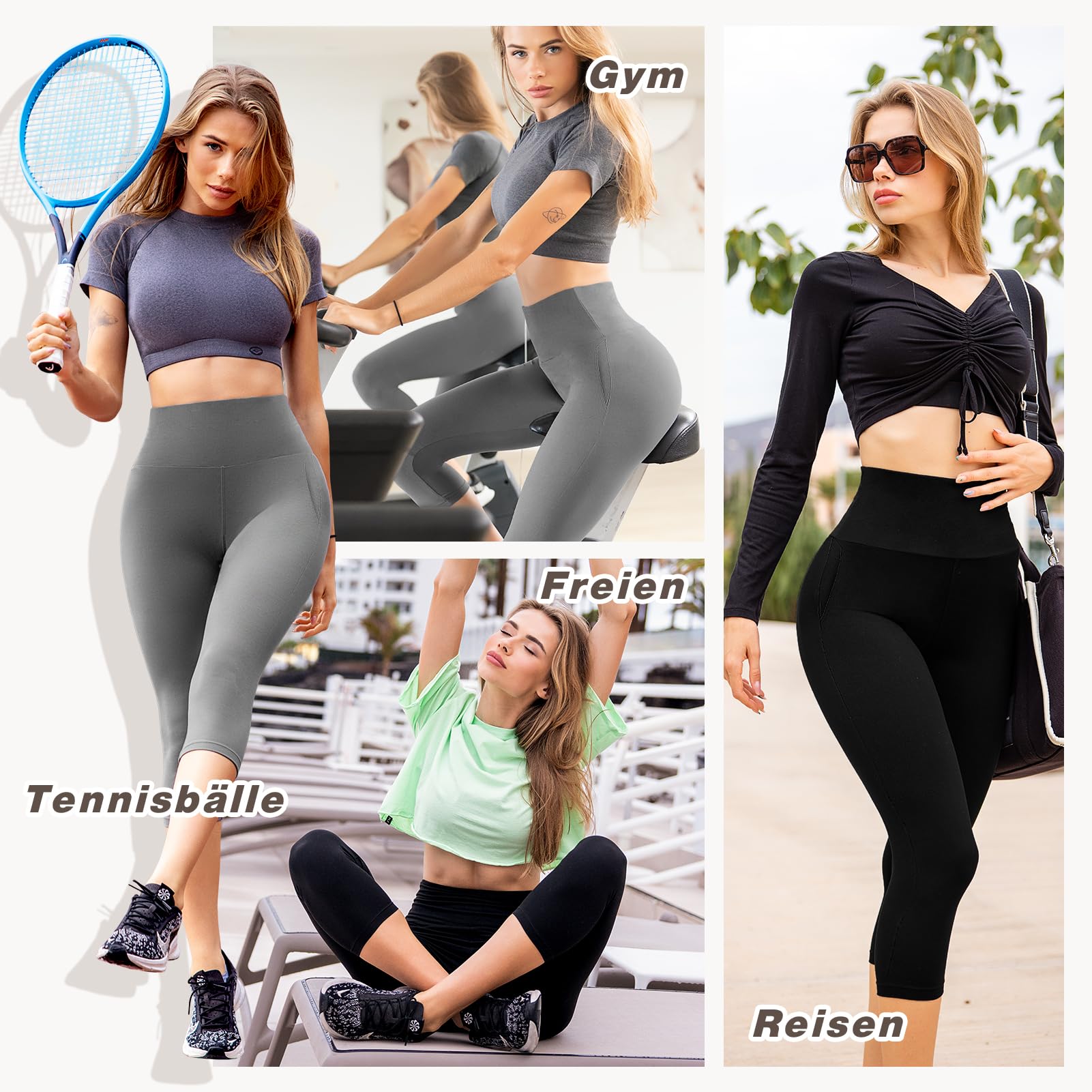Capri Legging 3/4 pour femme avec poches, taille haute, pour yoga, fitness, cyclisme