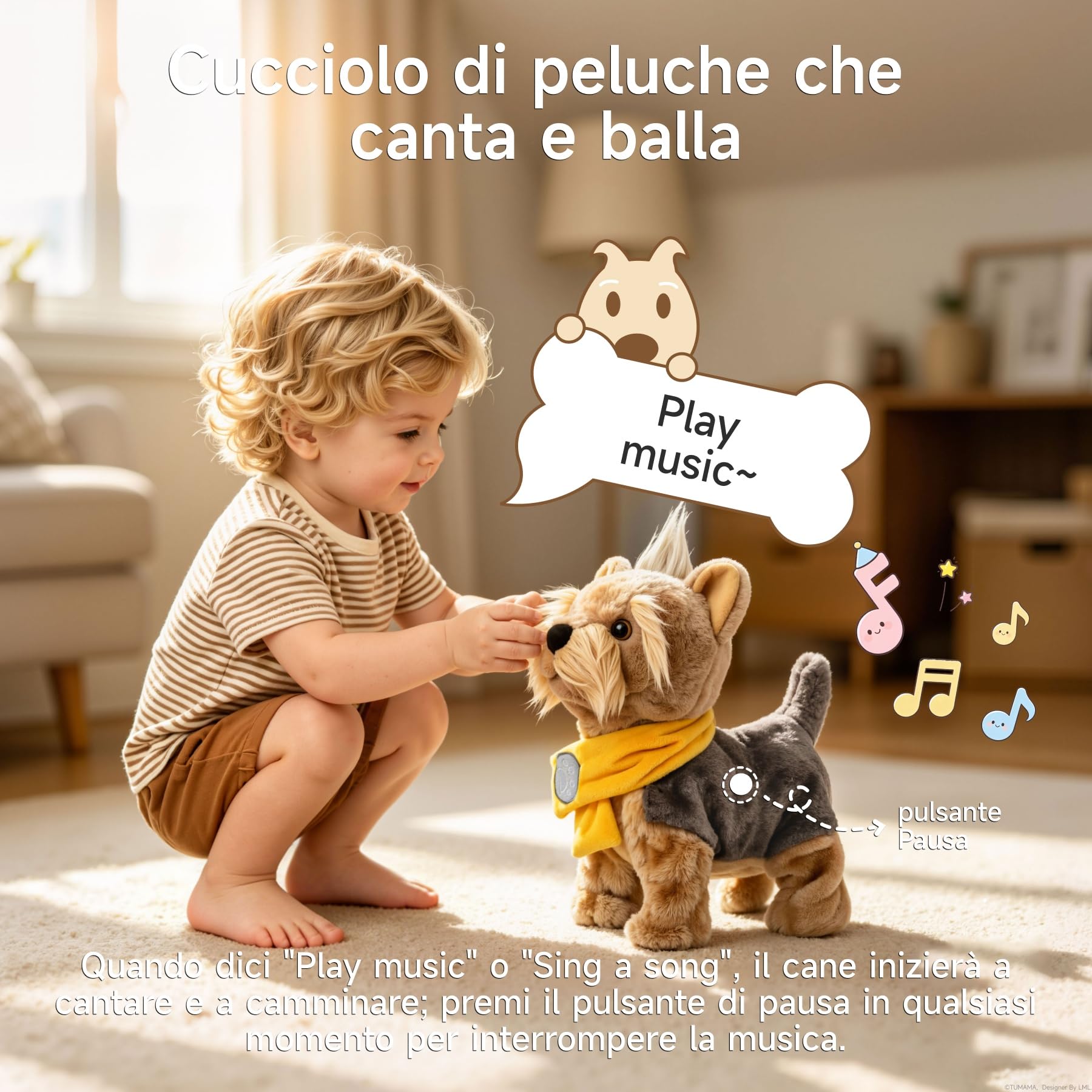 TUMAMA KIDS Cane Interattivo Cammina e Abbaia Giocattoli di peluche | Giocattolo elettronico che canta, abbaia e muove la coda; peluche con comando vocale – Giocattolo per bambini e bambine
