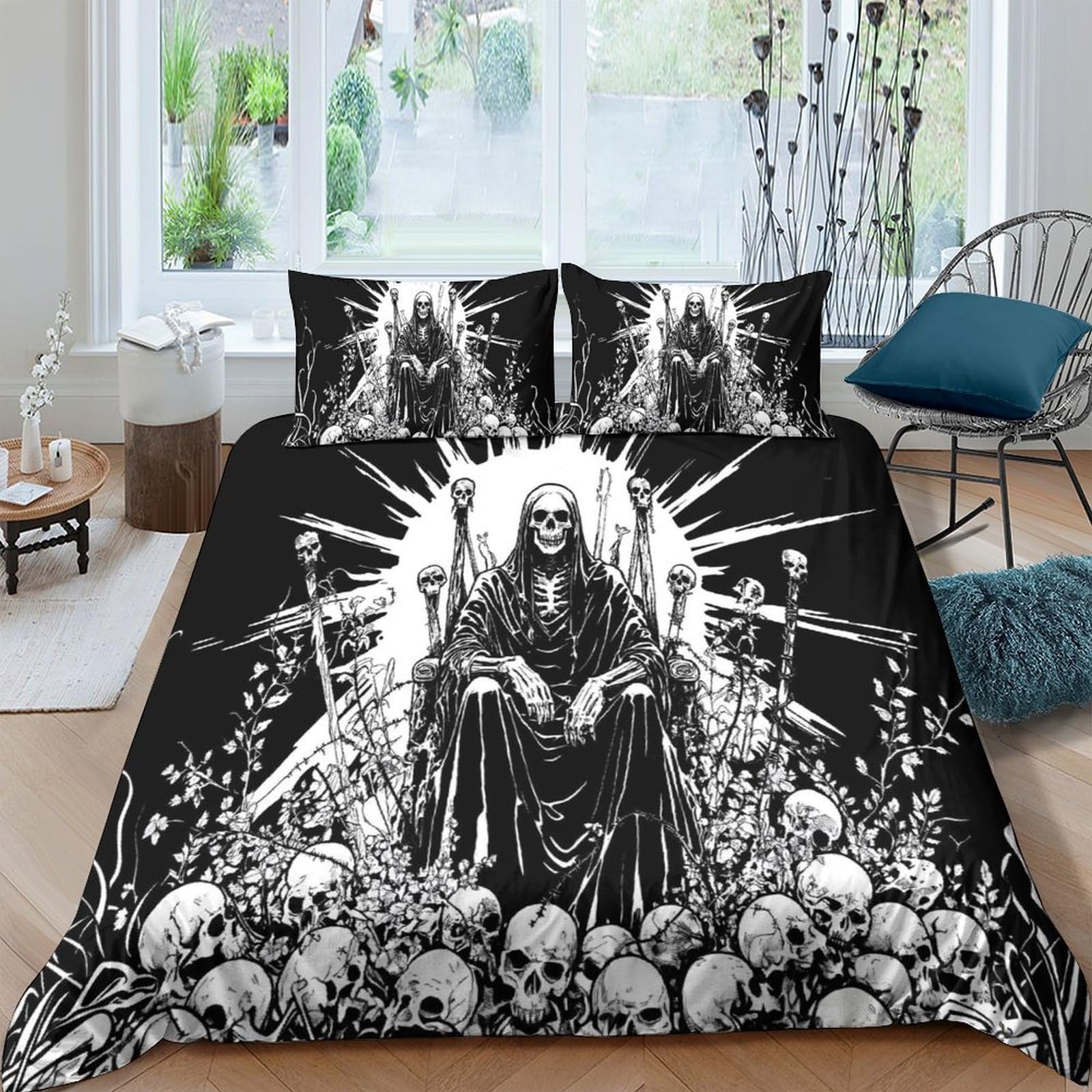 Ctjqhvkz Style-7 3D Printed Gothic Throne Fitted Sheet Microfiber Skull Art Bed Cover For Bedroom Guest Room Decor Single（135X200cm）