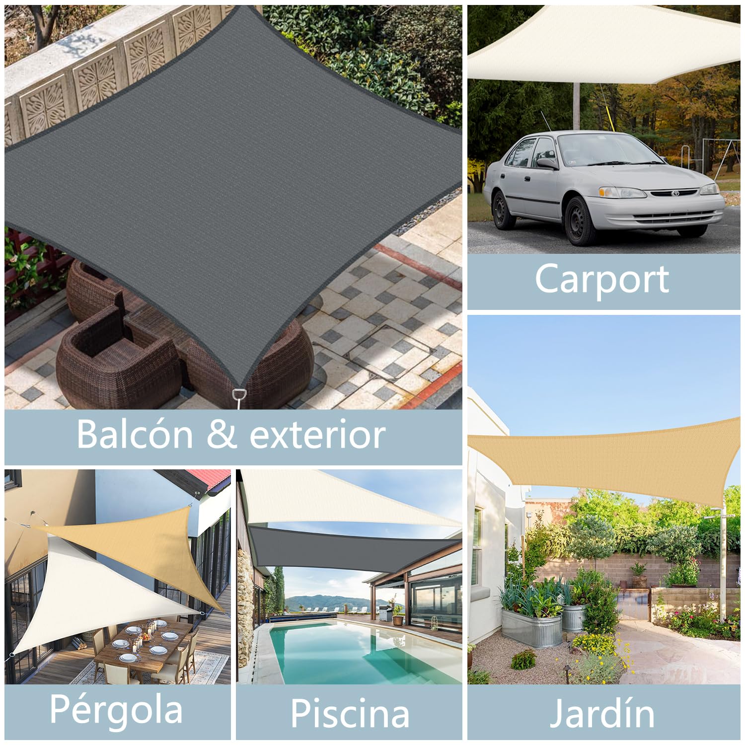 LOVE STORY Toldo Vela de Sombra 2x2m Rectangular Crema Toldos,Toldo de Tela Sombra Curvada,Transpirable Permeable (HDPE) con Protección 95% UV para Patio Exterior, Porche, Jardín