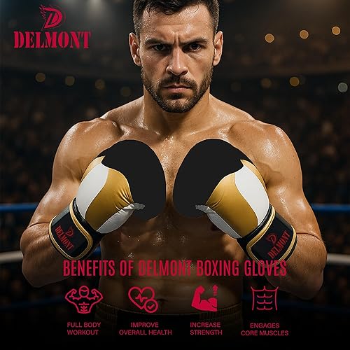 Miniatura 7 de Delmont Guantes de boxeo para hombres y mujeres  Bolsa pesada, guantes de kickboxing, sparring y entrenamiento con acolchado multicapa, soporte de