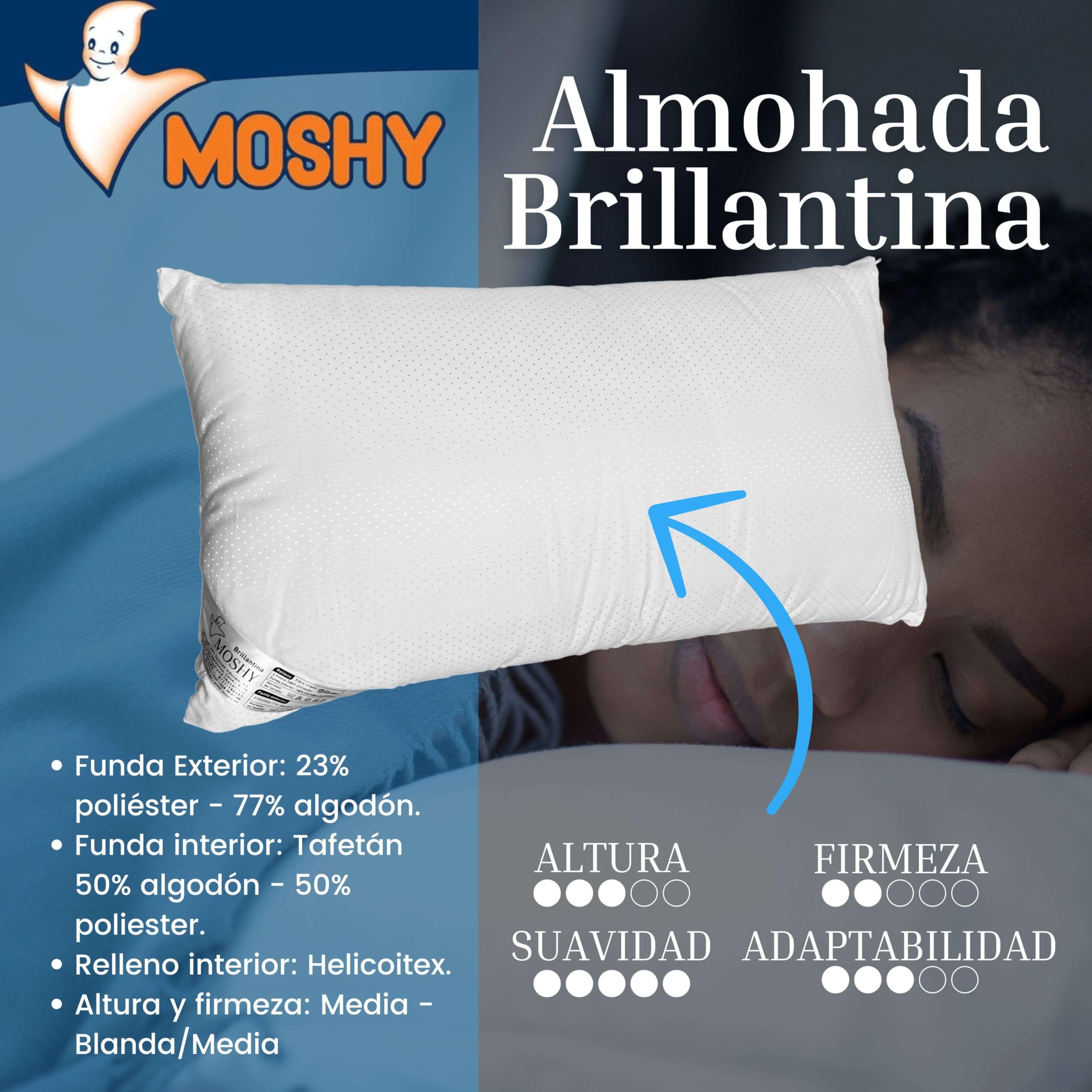 Almohada Brillantina Moshy Algodón y Poliéster 150 cm