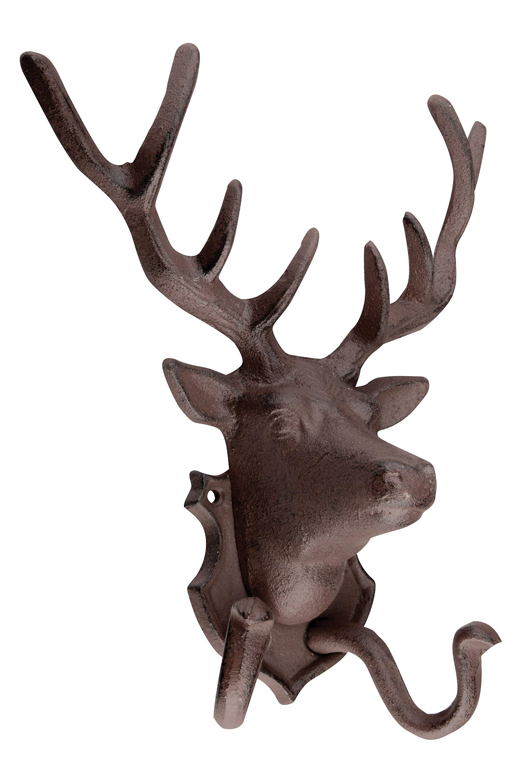 Esschert Design - Appendiabiti da Parete con 2 Ganci, 22 x 9,9 x 27,6 cm, a Forma di Cervo Colore Marrone ruggine, HSTNN-DB42