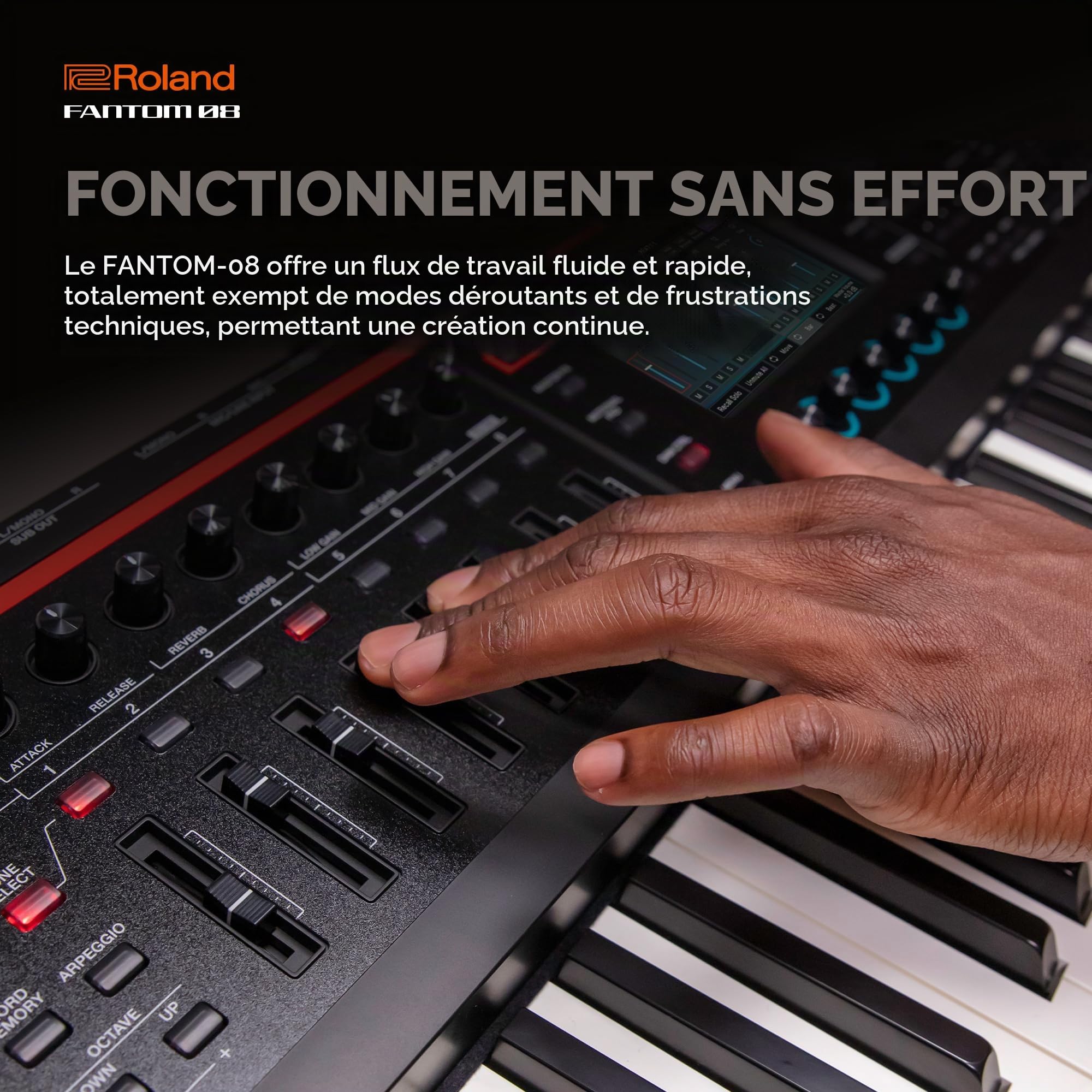 CLAVIER SYNTHÉTISEUR À TOUCHER LOURD FANTOM-08 Roland - Clavier à 88 touches lestées | Des milliers de sons Roland acoustiques et électroniques | Technologies ZEN-Core et SuperNATURAL