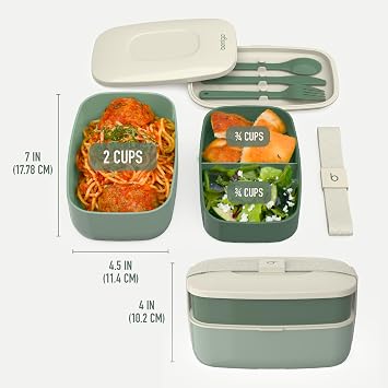 Bentgo Classic Stackable 3-Compartment Adult Bento-Style Lunch Box | Removable Utensil Set and Sealing Strap, BPA-Free, Food Container Ideal for Meal Prep, Work, and On the Go (Khaki Green)
