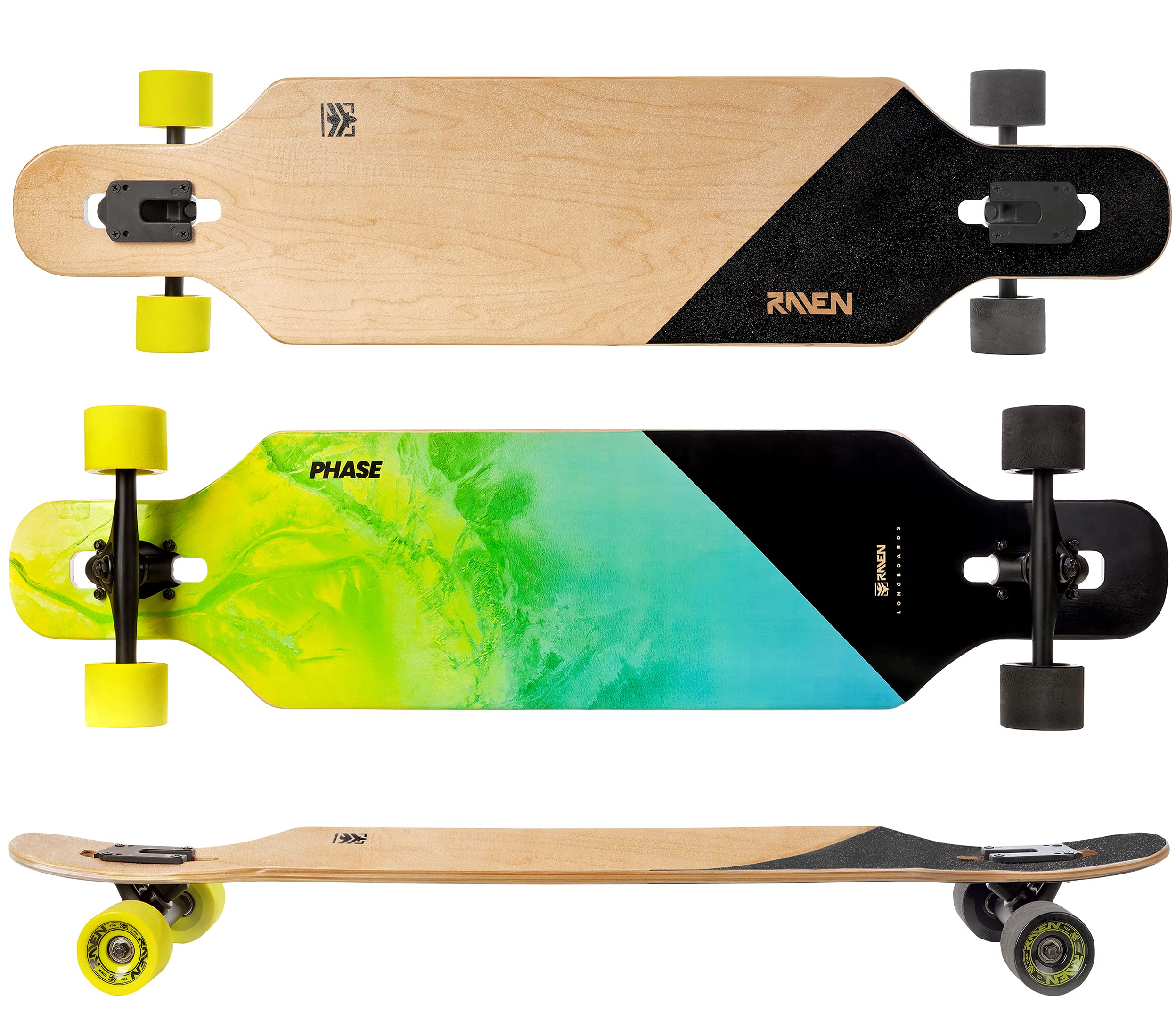 RAVEN Longboard Skateboard für Kinder Erwachsene Jungen Mädchen | Aluminium Trucks | PU Räder | ABEC-9 Chrome Kugellager