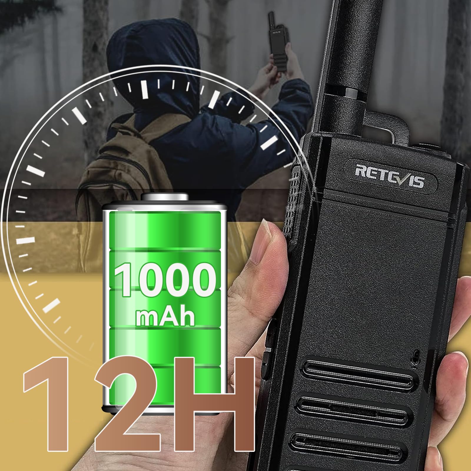 Retevis RB639 Walkie Talkie Profesional, 1000mAh, 17mm Ultrafino Walkie-Talkie, PMR446, USB-C, VOX, Alarma de Emergencia, Walkie Portátil para Restaurantes, Tiendas (2 Piezas, Negro)