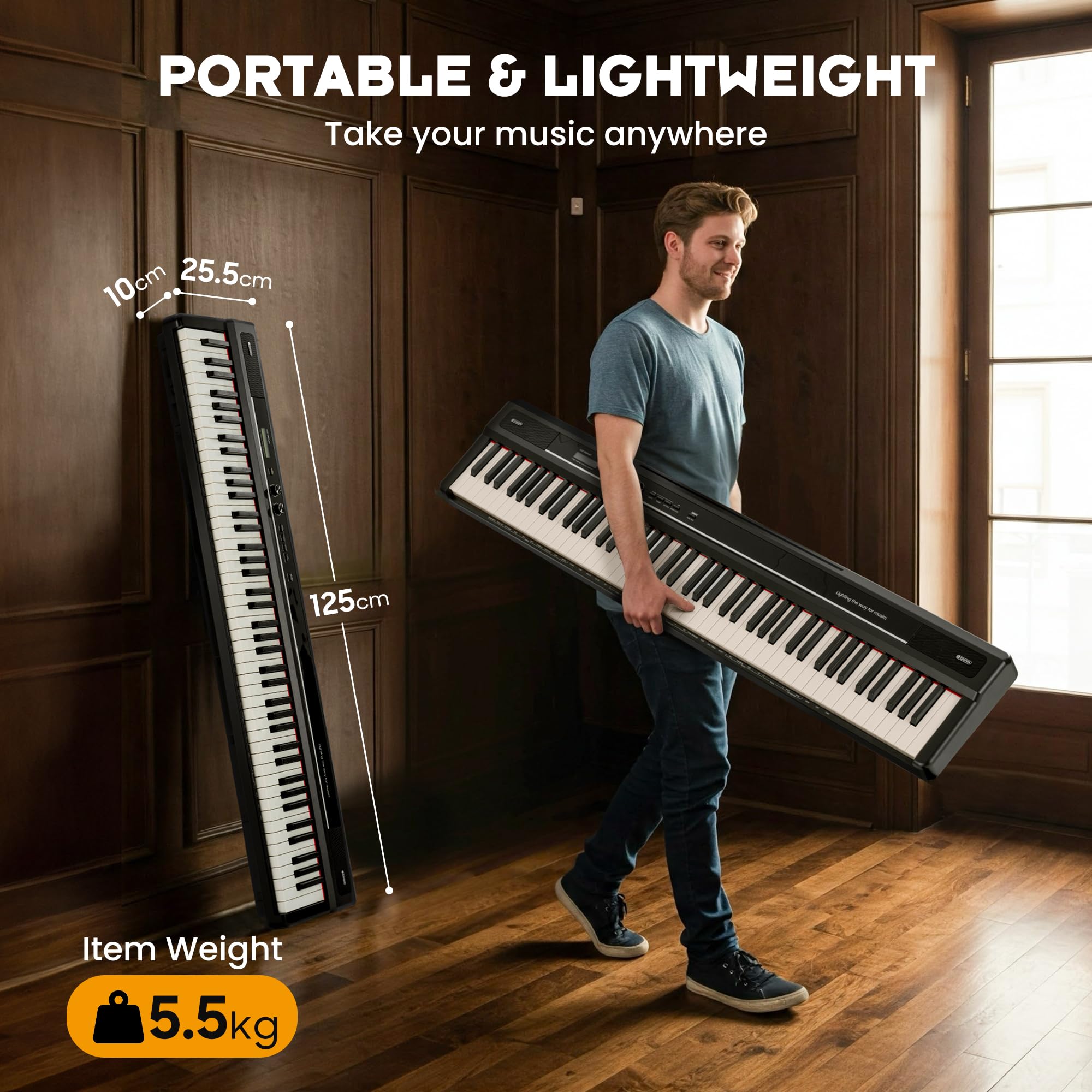 CAHAYA Pianoforte Digitale a 88 Tasti – Piano Elettrico Semipesato per Principianti con Supporto a Doppia X, 3 Pedali e Leggio