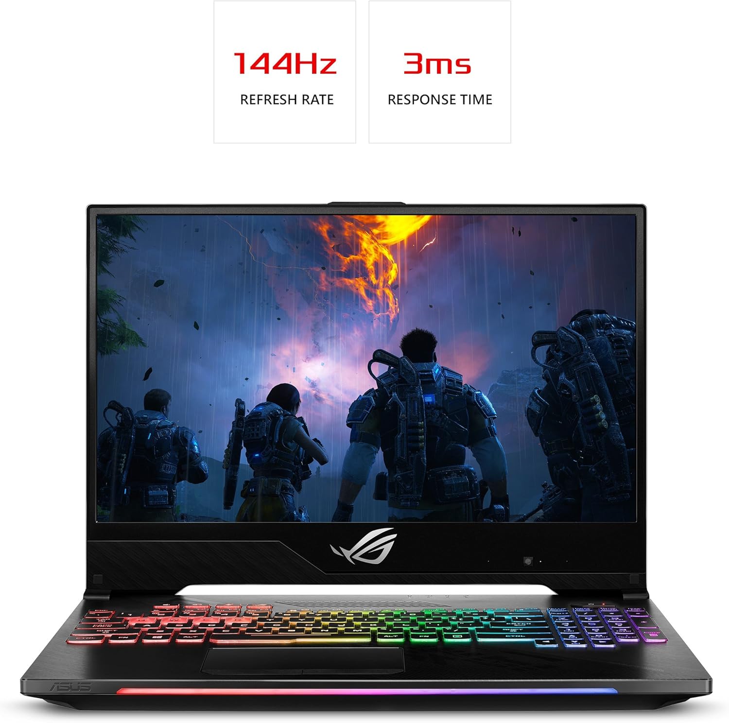 Side view of ASUS ROG Strix Hero II Gaming Laptop showing Ethernet, Mini DisplayPort, HDMI 2.0, USB 3.1, and USB 3.1 Type C ports