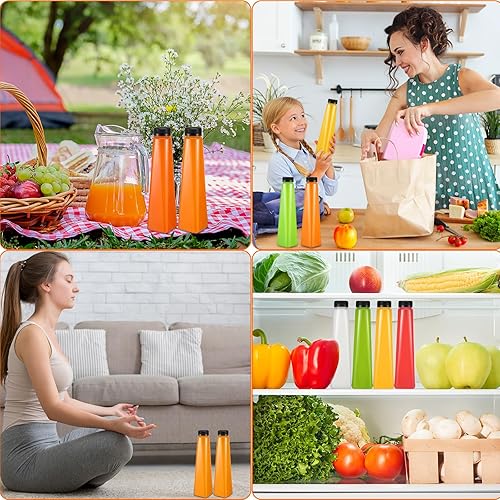 Miniatura 7 de Tanlade 100 botellas de plástico para jugo con tapas, recipientes vacíos reutilizables, botellas de bebidas desechables transparentes con tapas