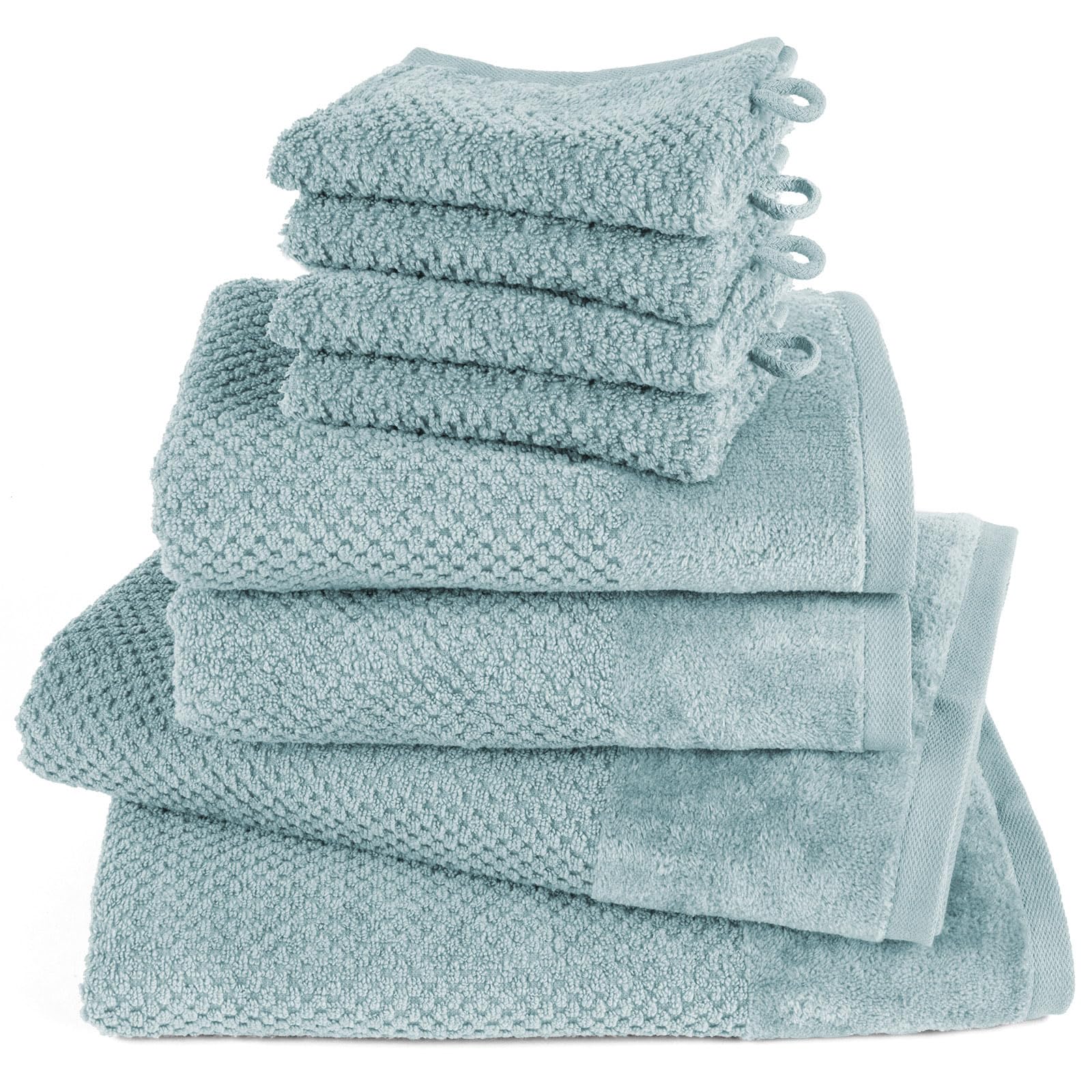 Pure Label 8-TLG. Handtücher Set mit Aufhängeschlaufen aus 100% Baumwolle, saugstark und weich - 2X Badetuch (70x140 cm) 2X Handtuch (50x100cm) 4X Waschlappen (16x21 cm), Türkis