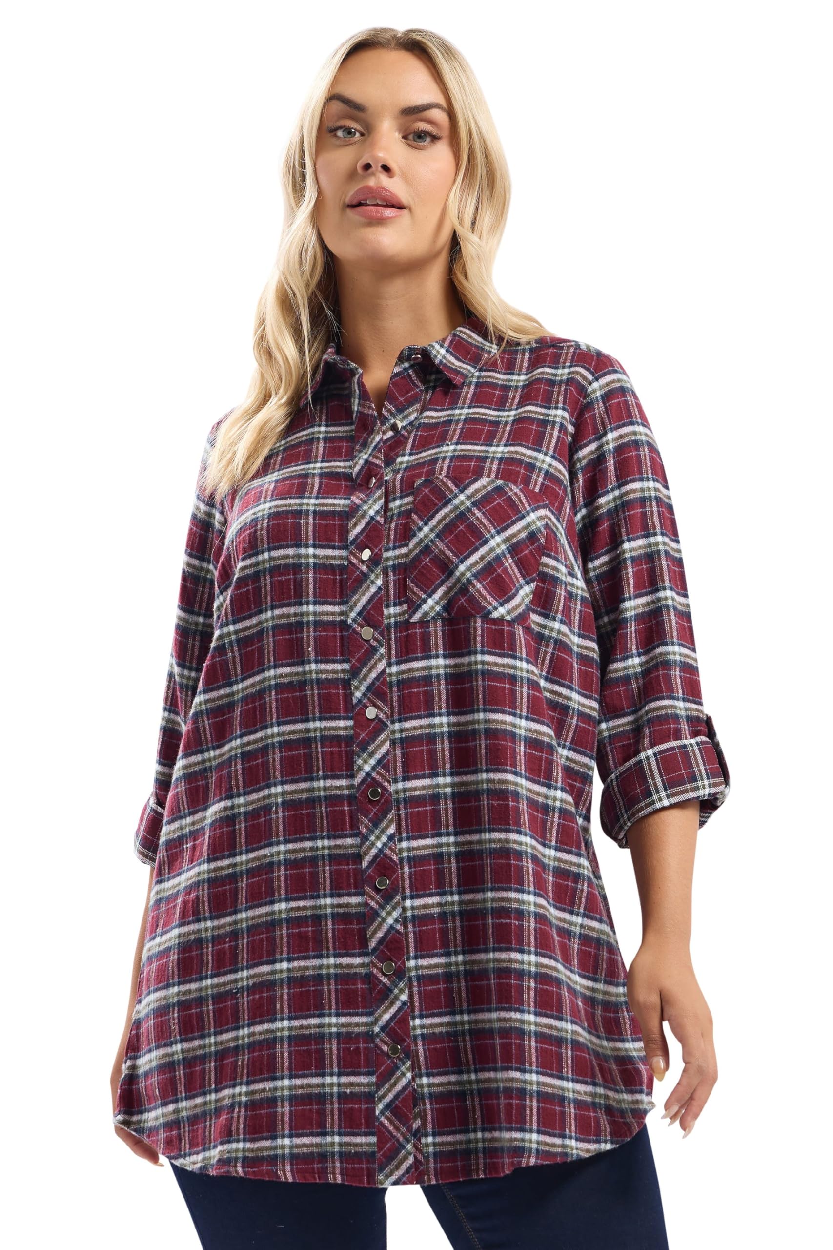Yours Women's Burgundy Curve Red Check Boyfriend Shirt - Plus Size Curve