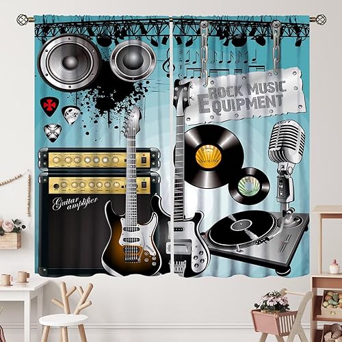 Miniatura 11 de Cortinas de notas musicales, rústicas, mágicas, notas musicales, arte retro, piano y violín, cortina con bolsillo para barra para dormitorio, sala