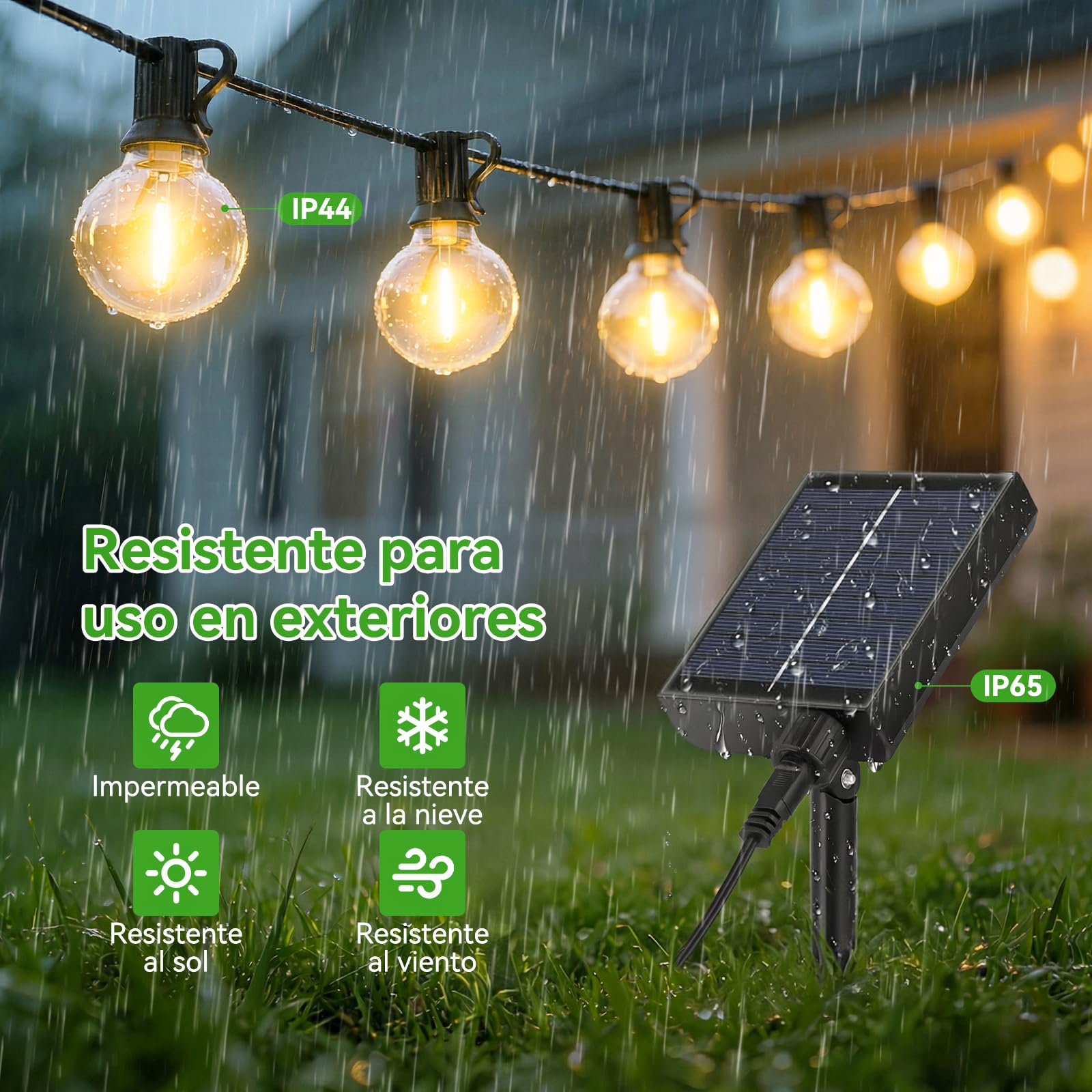 Solares Guirnalda Luces Exterior Jardin - 15M Guirnaldas Luz Exterior Solar with Control Remoto LED Regulable Bombillas Exteriores Jardin G40 for Balcon Terraza Boda Fiesta