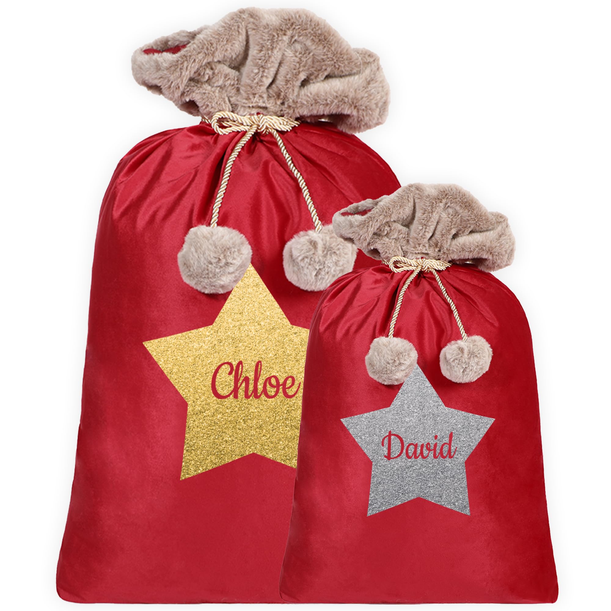 Print Maniacs Personalised Velvet Santa Stocking Sack with Luxury Fur Trim – Large Bag For Pet and Kids, Ideal for Holiday Decor and Gifts
