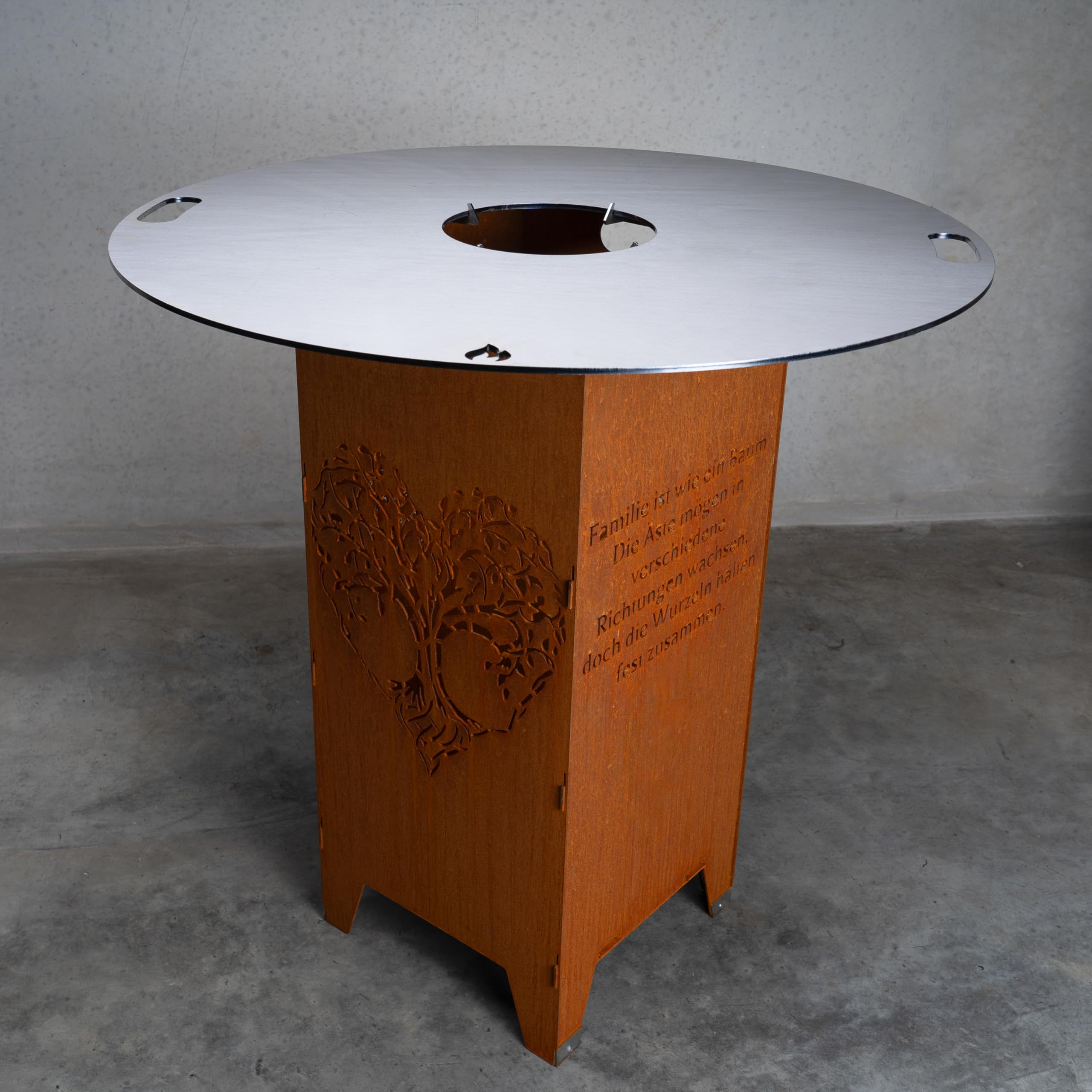 Grillrost.com Das Original Tonneau à feu enfichable Arbre en Acier avec Pieds en Acier Inoxydable - Colonne à feu repensée, y Compris adaptateurs d'appui pour brasero planchan