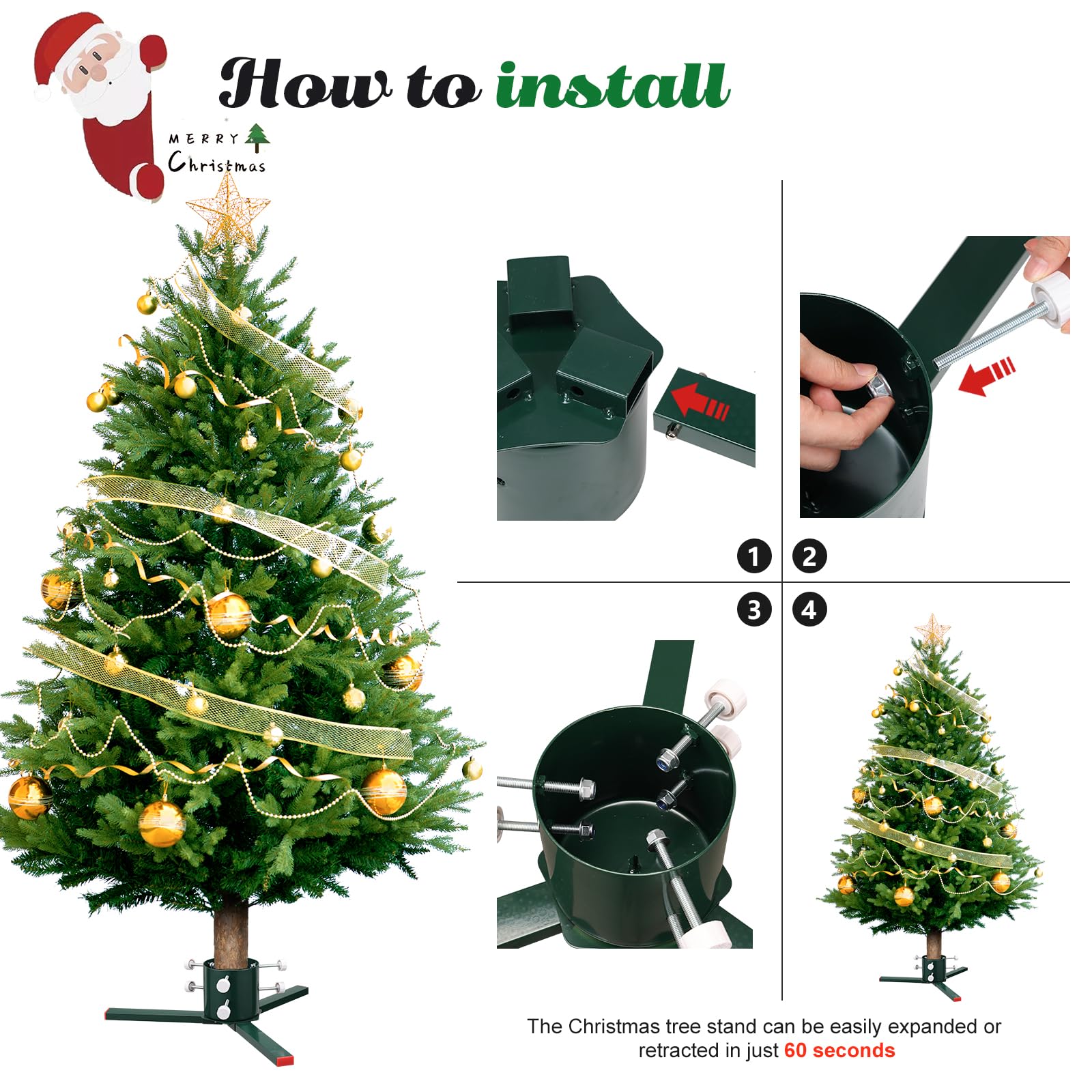 Soporte para árbol de Navidad, soporte resistente desmontable para árbol de Navidad, adecuado para troncos de 3 a 5.5 pulgadas, base adecuada para abeto de pino y álamo de 4 a 10 pies (verde)