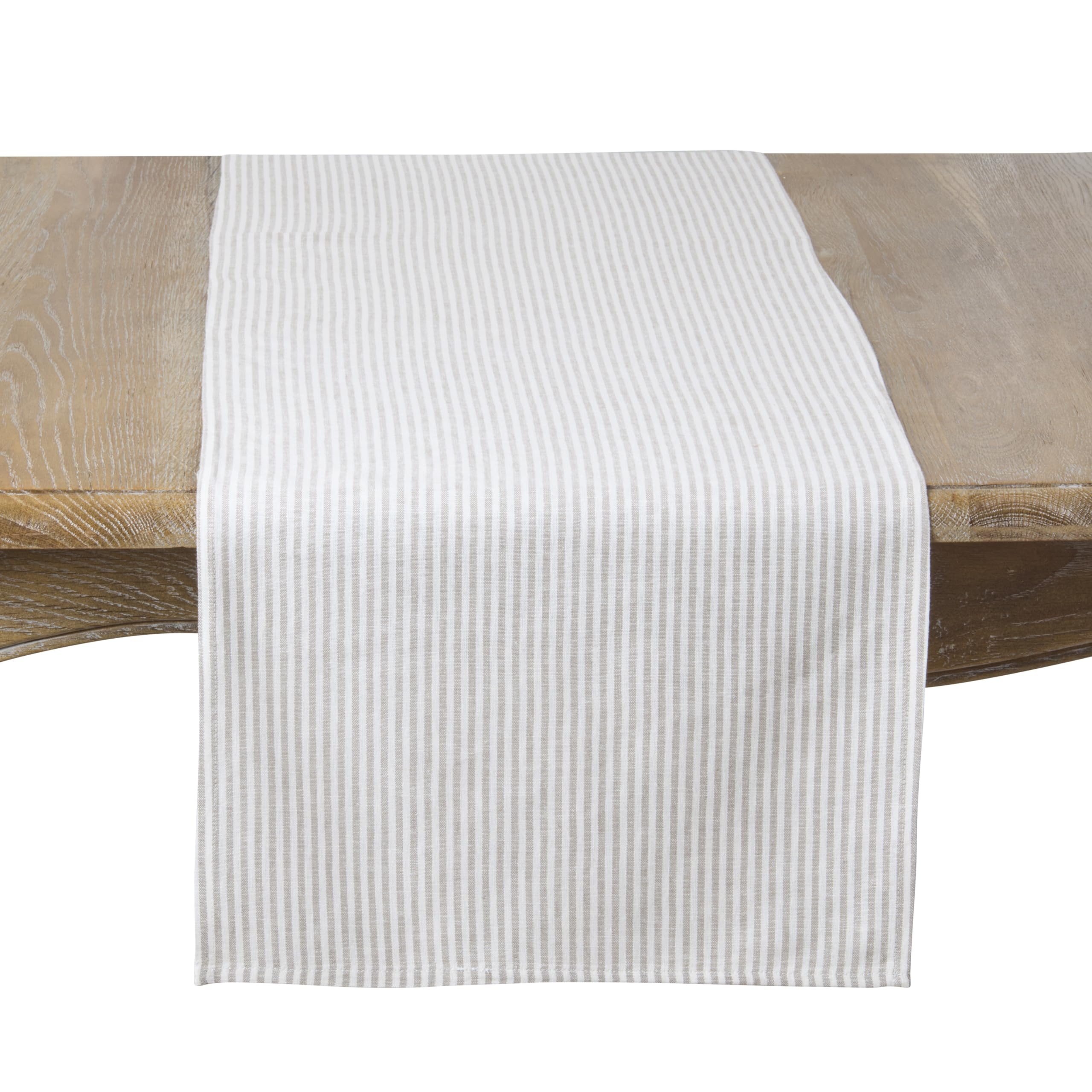 SARO LIFESTYLE Farmhouse Striped Table Runner - Rustic Linen Blend Table Runner for Everyday Dining, Modern Farmhouse Tablescapes, Kitchen Décor, and Casual Entertaining, 16"x90", Natural