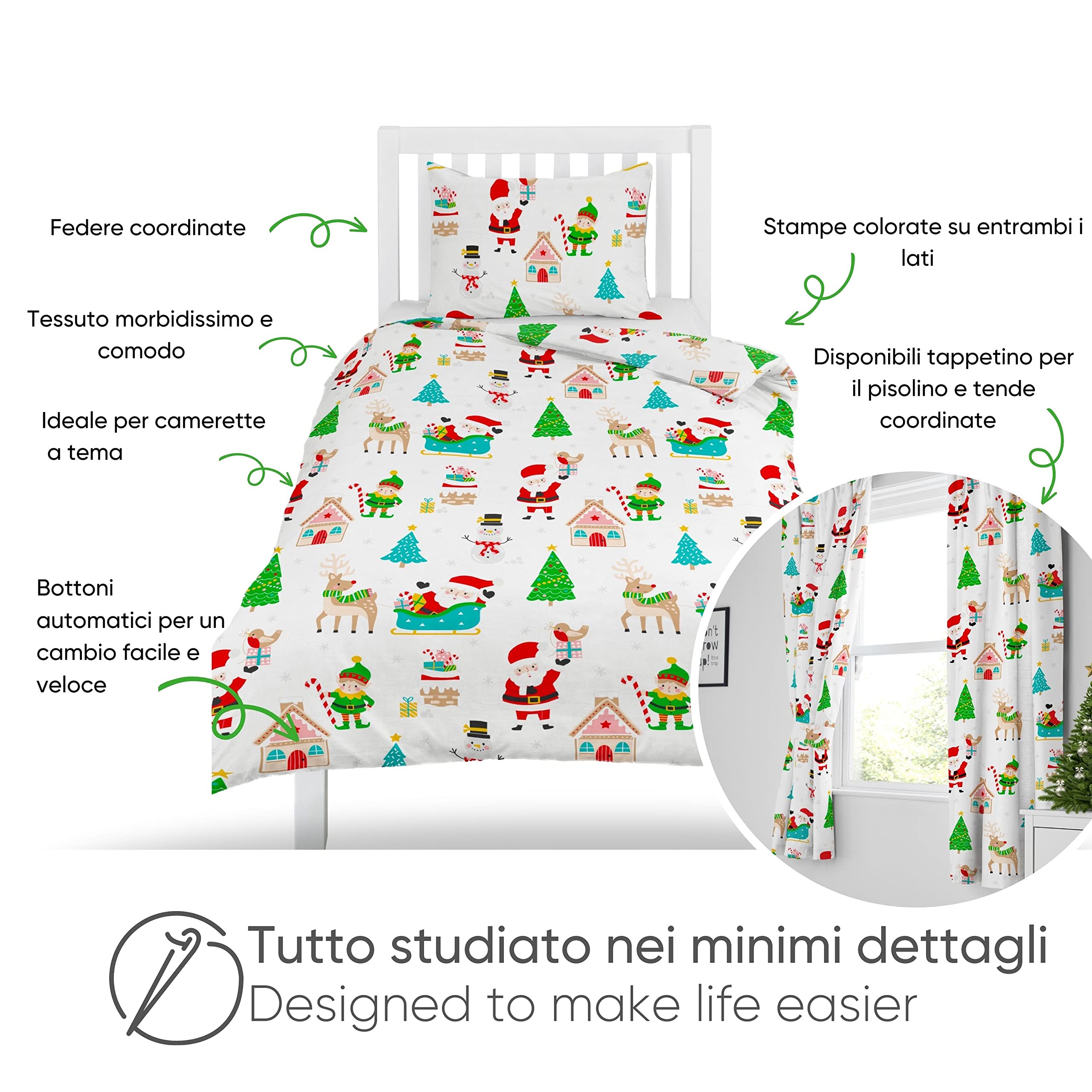 Bloomsbury Mill – Copripiumino Letto Natalizio - Paesaggio Invernale - Lenzuola Letto Singolo Natale - Set di biancheria da letto per bambini - Copripiumino 135 cm x 200 cm e Federe (Singolo)