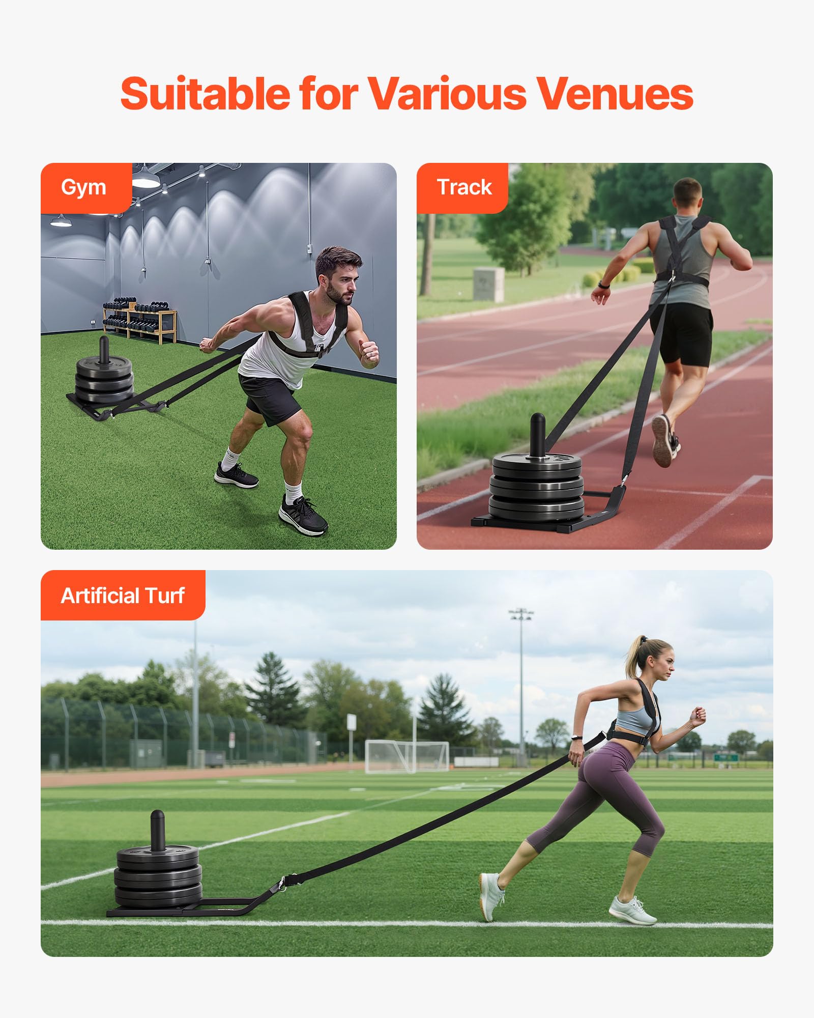 VEVOR Slitta con Pesi in Acciaio, Slitte per Allenamento di Forza e Forza per Esercizi Atletici e Miglioramento della Velocità, Slitta con Imbracatura, Compatibile con Piastre da 25/51 mm, Nero