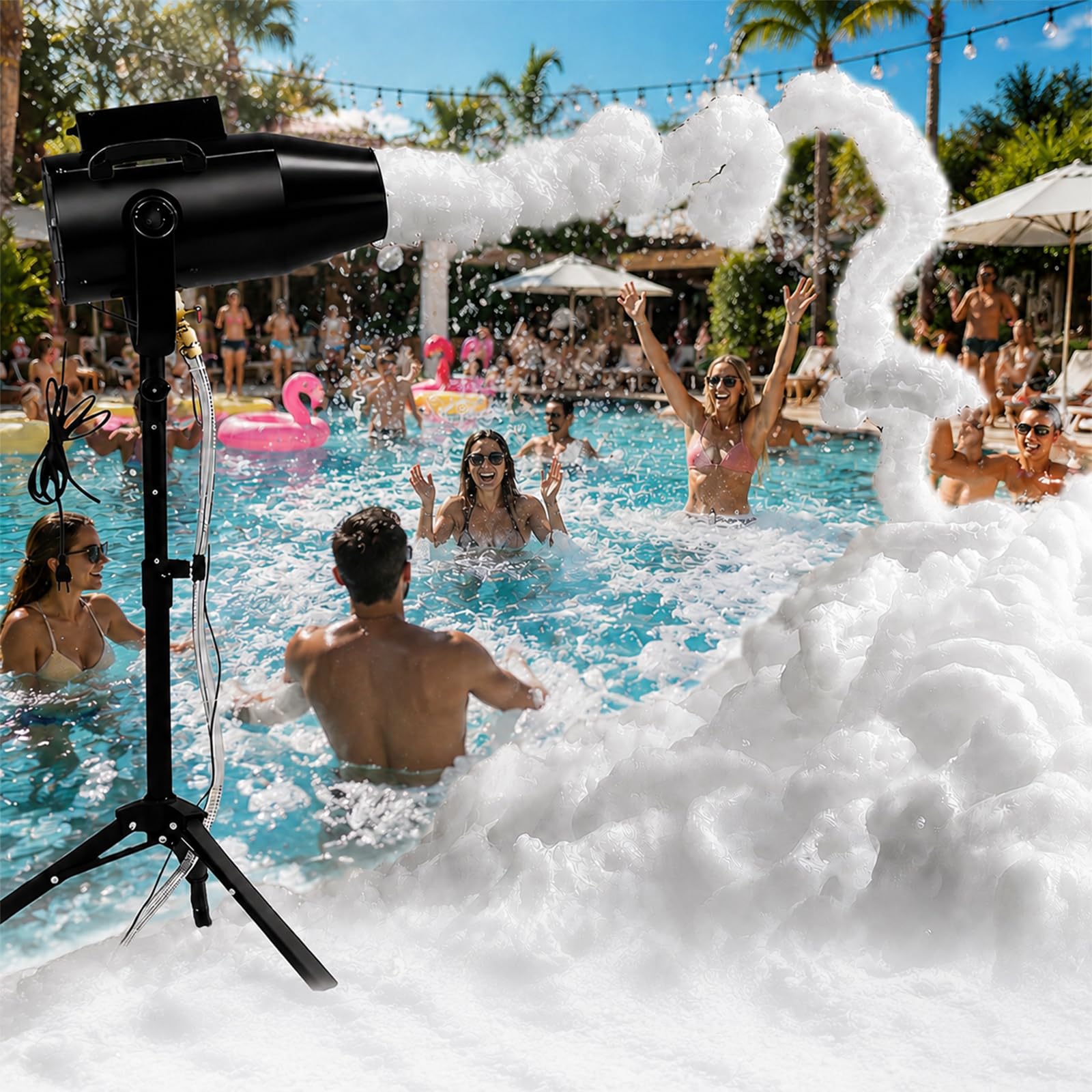 SHUMIAO High Capacity Party Foam Machine 1000W with Tripod and Water Pump, 20 Seconds Rapid Shoot, 860 Sq.Ft Large Coverage for Backyard Gatherings, Summer Pool Party, Outside Events