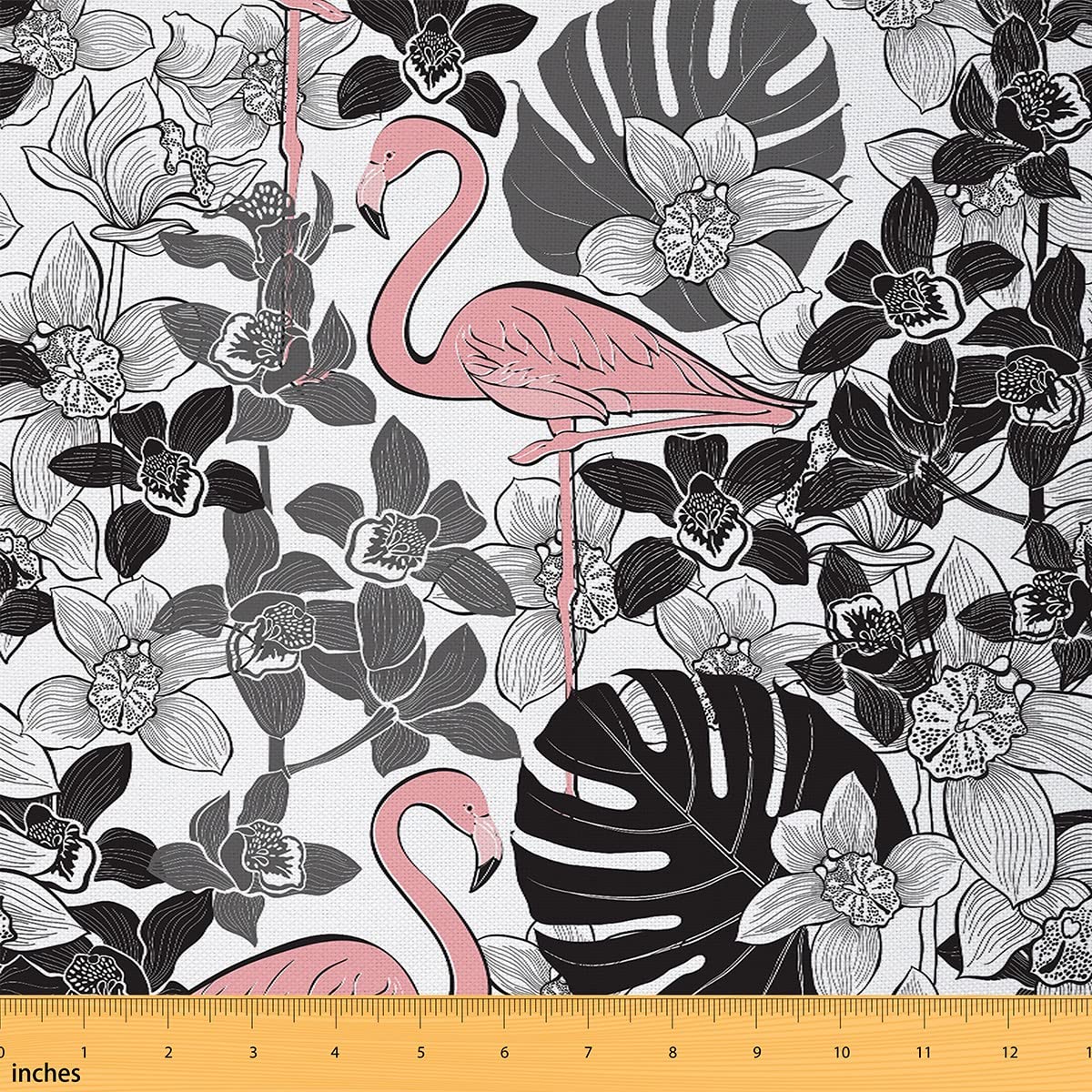 Flamingo Fabric by The Yard, Flamingos Upholstery Fabric, Hawaiian Fabric, Leaves Flowers Tropical Plants Decorative Fabric for Upholstery and Home Accents, Pink Black, 10 Yards — image 1
