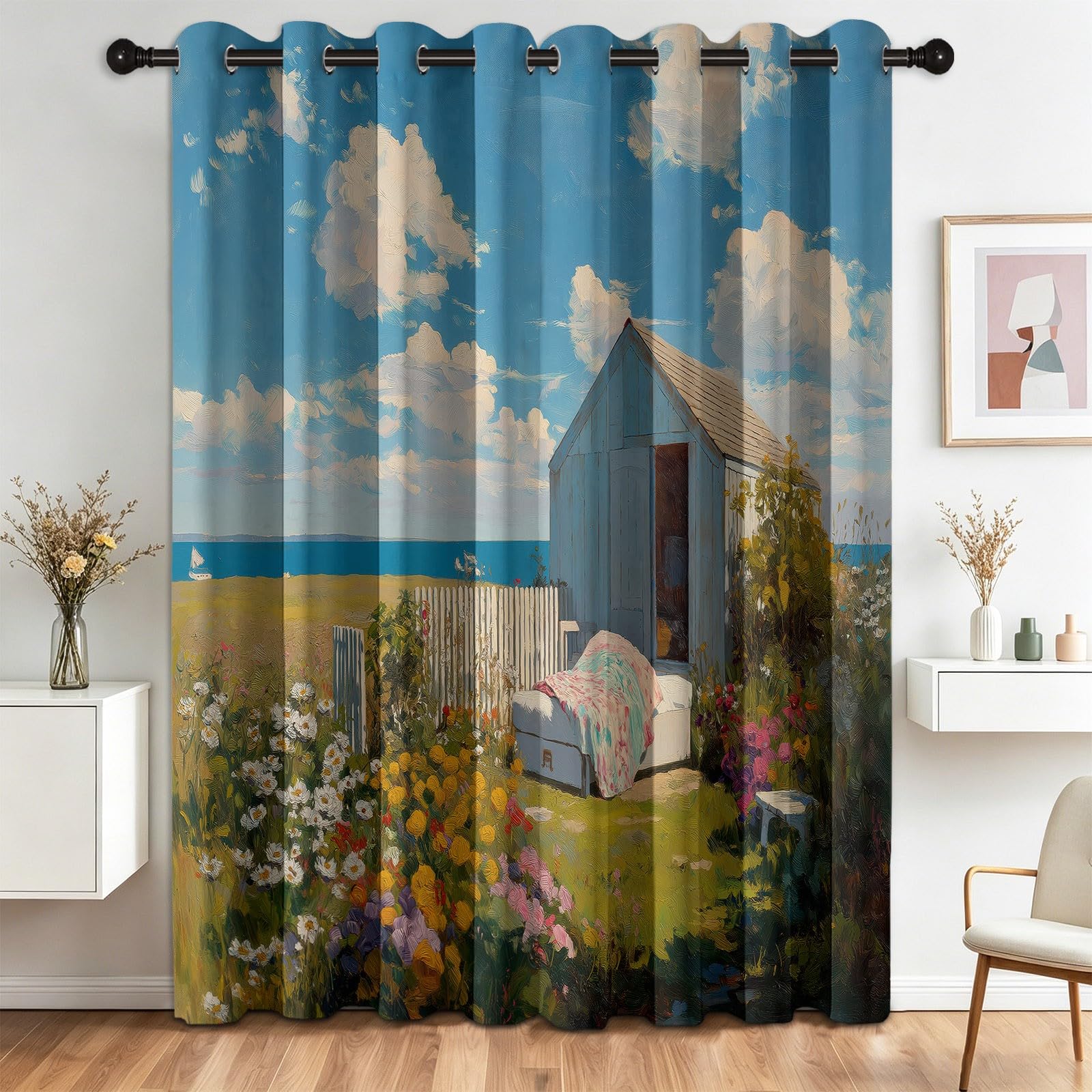 Rideaux occultants isolation thermique et phonique paysage champêtre fleurs