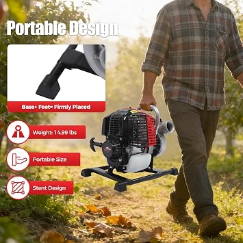 1.6HP 4-Stroke Gas Water Pump- 1.5 Trash Pump,High Flow Pump (66 GPM) with 91.86ft Lift, 22.97ft Suction, 23.67Oz Tank (8H Runtime) for Garden, Farmland, Outdoor Irrigation