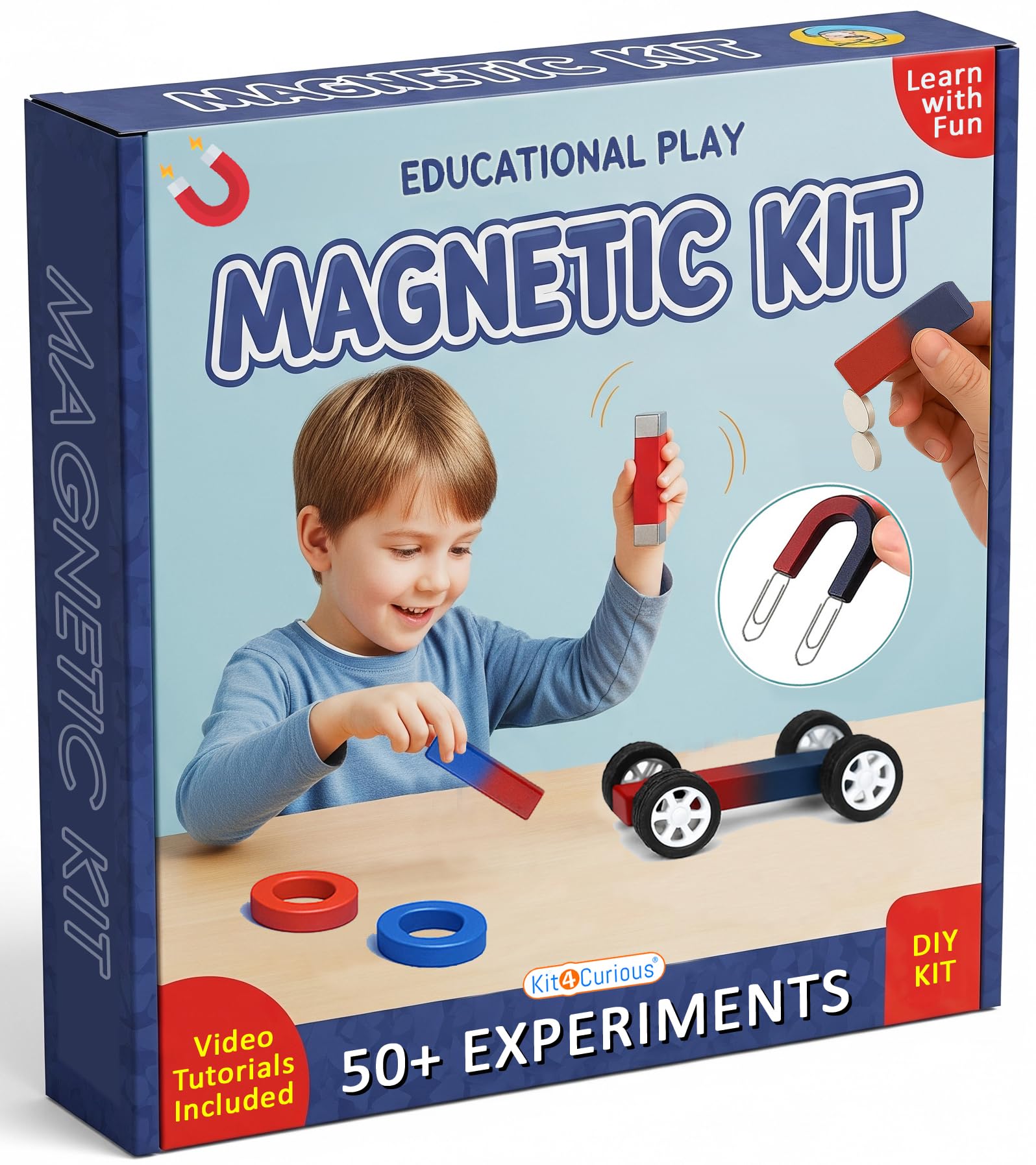 Kit4Curious Magnetic Experiment kit – Basic Magnetism Project kit for DIY STEM Science Learning – Different Magnets, Iron Filling, Compass, Magnet car with 50 Projects
